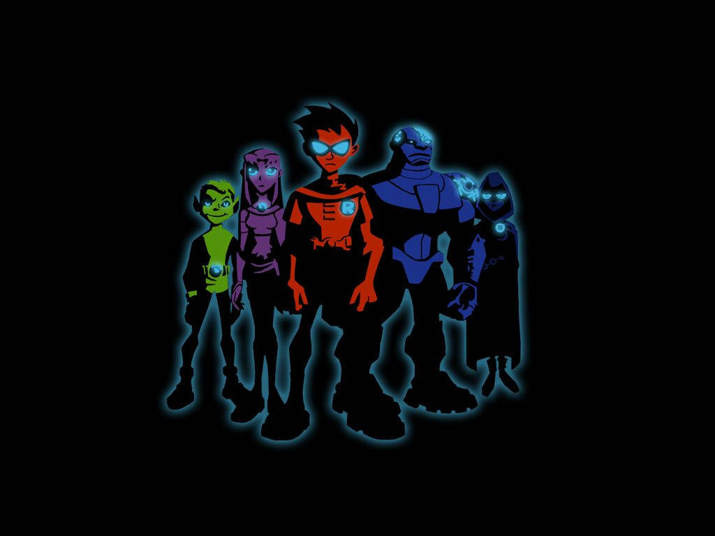 Teen Titans, neon blue outlines, colorful skin tones, SD Desktop Wallpaper