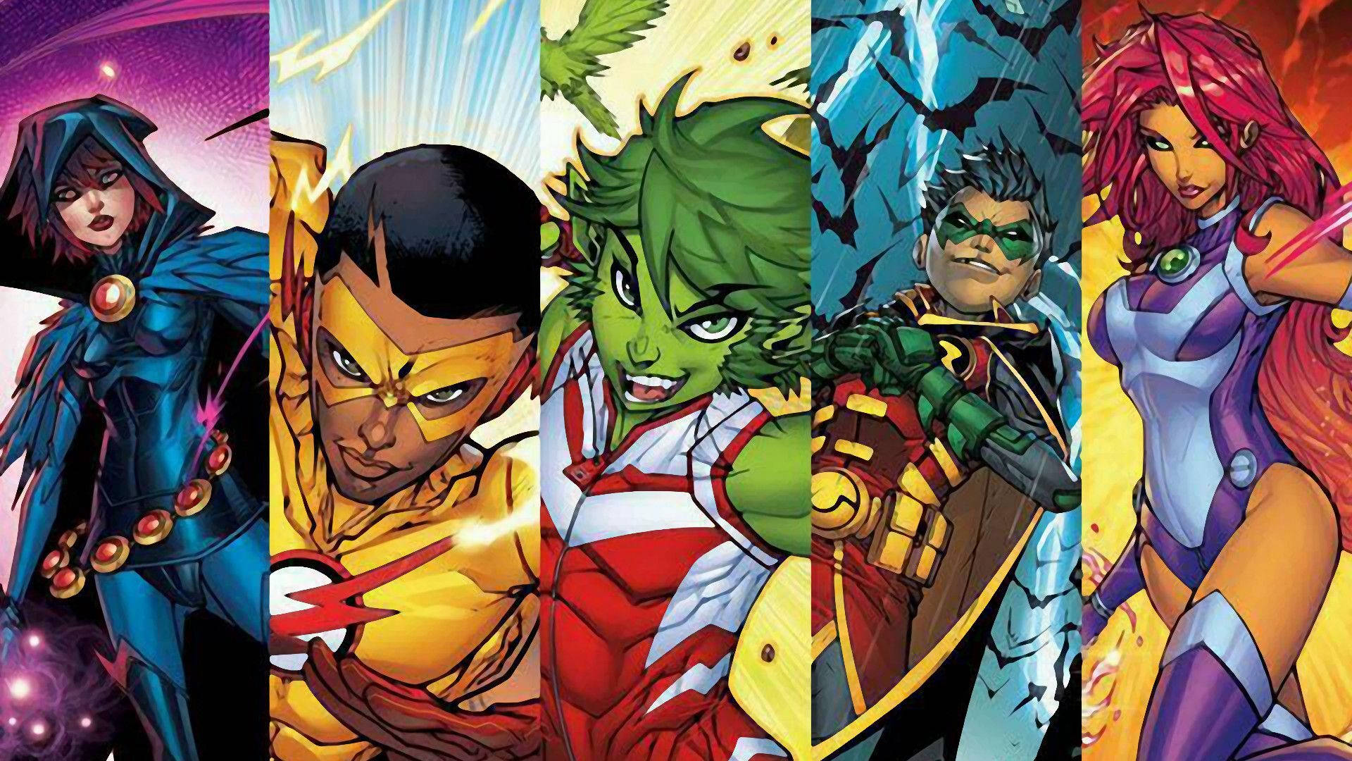 Teen Titans, heroes collage, vibrant comic book style, Full HD Desktop Wallpaper