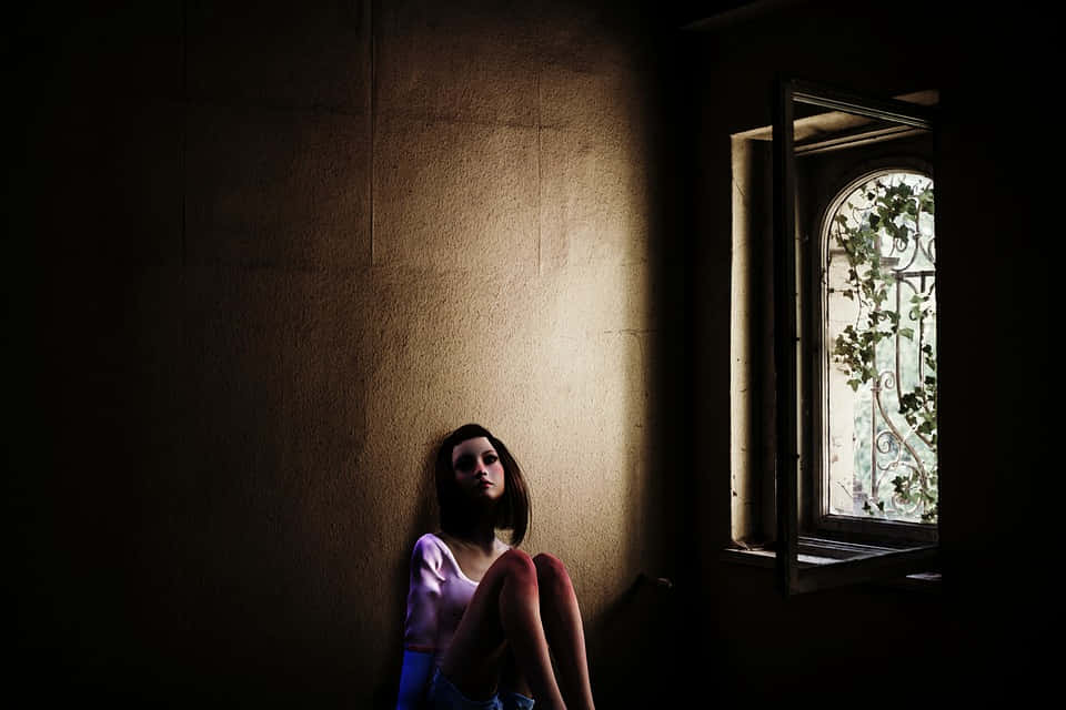cute aesthetic teenage dark room, young woman, dim room, SD Desktop Wallpaper