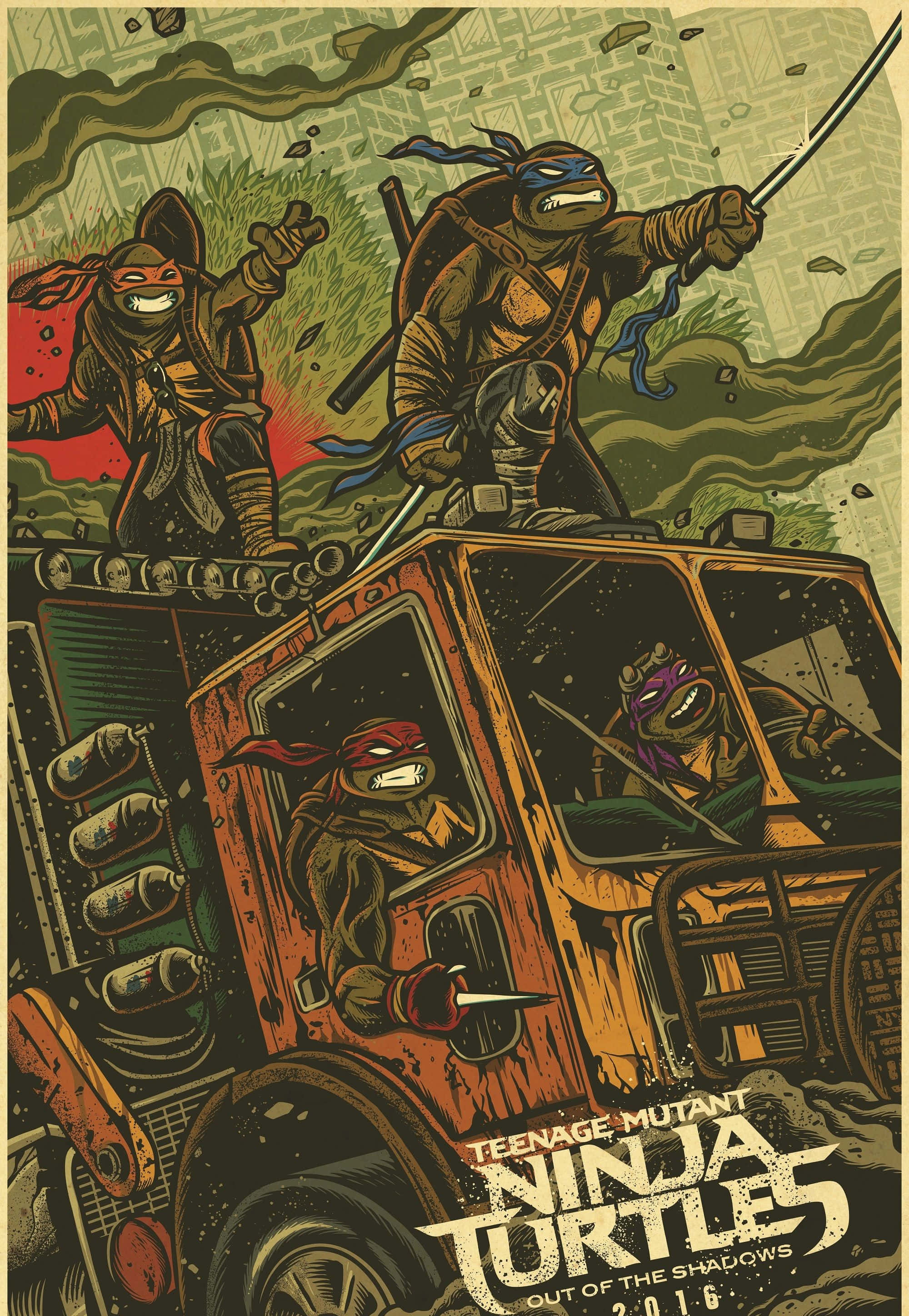Teenage Mutant Ninja Turtles, comic book, truck, 2K Phone Wallpaper