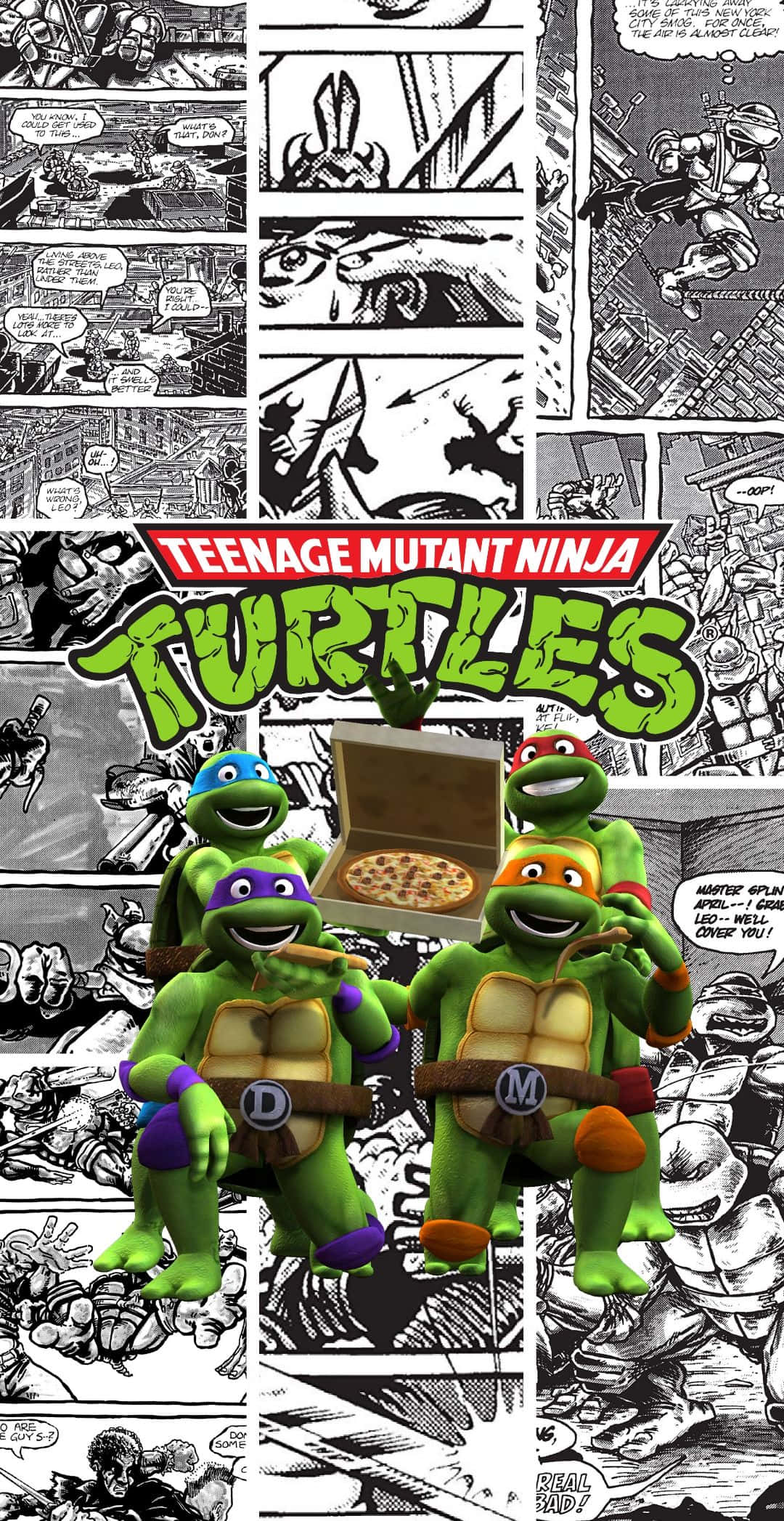 Teenage Mutant Ninja Turtles, comic book panel collage, pizza, Full HD Phone Wallpaper