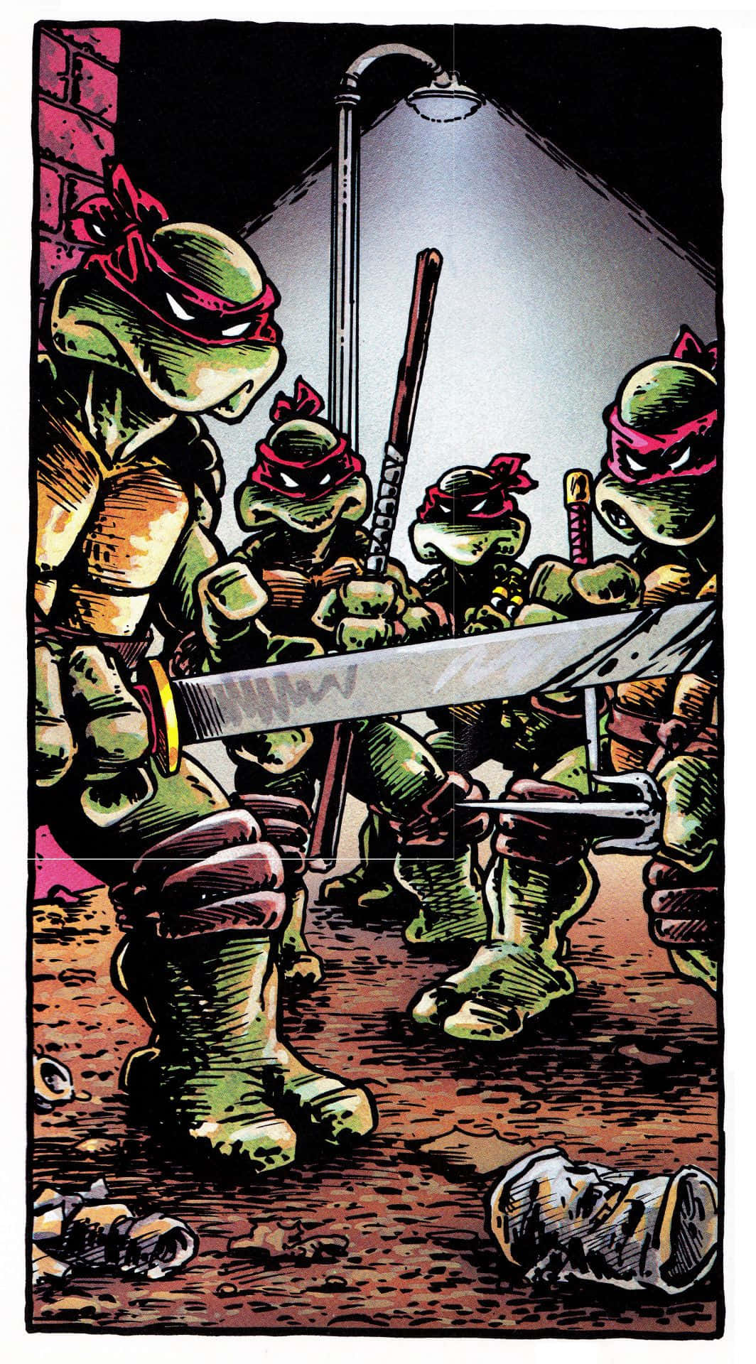 Teenage Mutant Ninja Turtles, red headbands, streetlamp, Full HD Phone Wallpaper