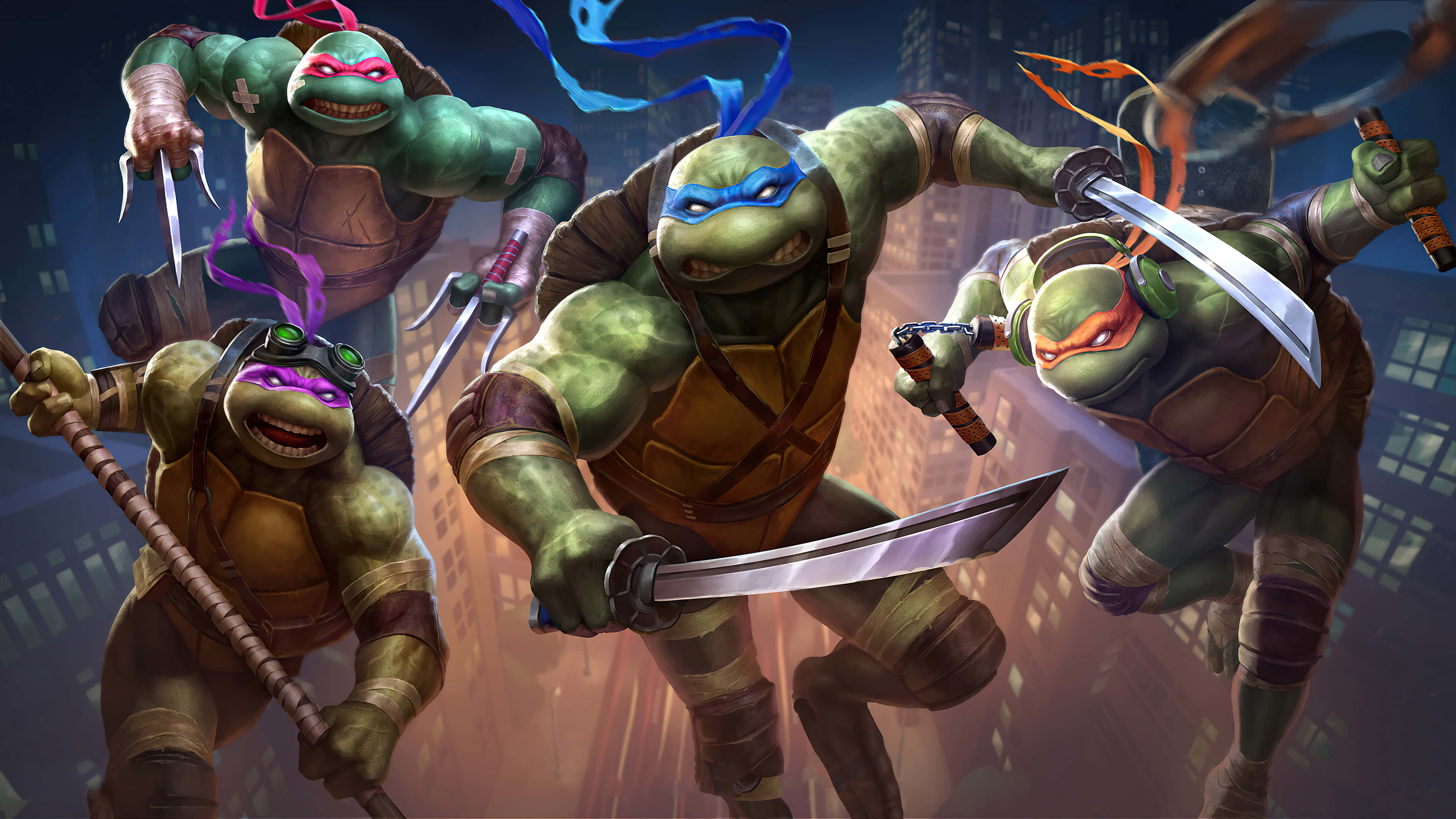 Teenage Mutant Ninja Turtles Comic Book, 4 ninja turtles, dynamic combat poses, 4K Desktop Wallpaper