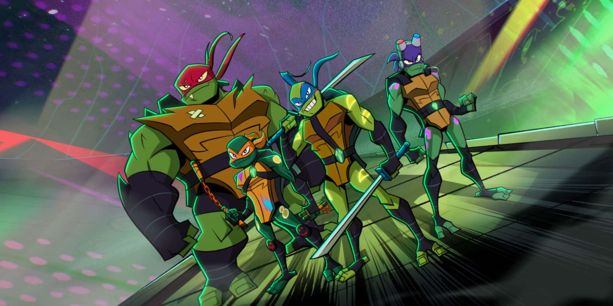 Teenage Mutant Ninja Turtles, neon lights, futuristic cityscape, Full HD Desktop Wallpaper