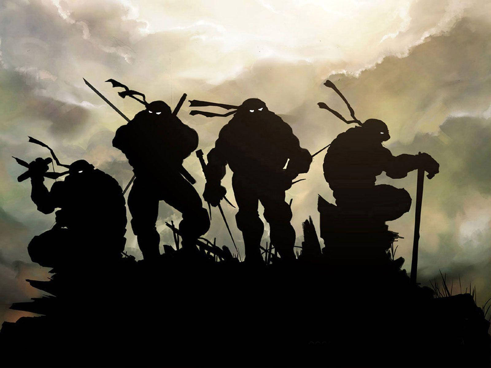 Teenage Mutant Ninja Turtles, silhouettes, rocky outcrop, HD Desktop Wallpaper