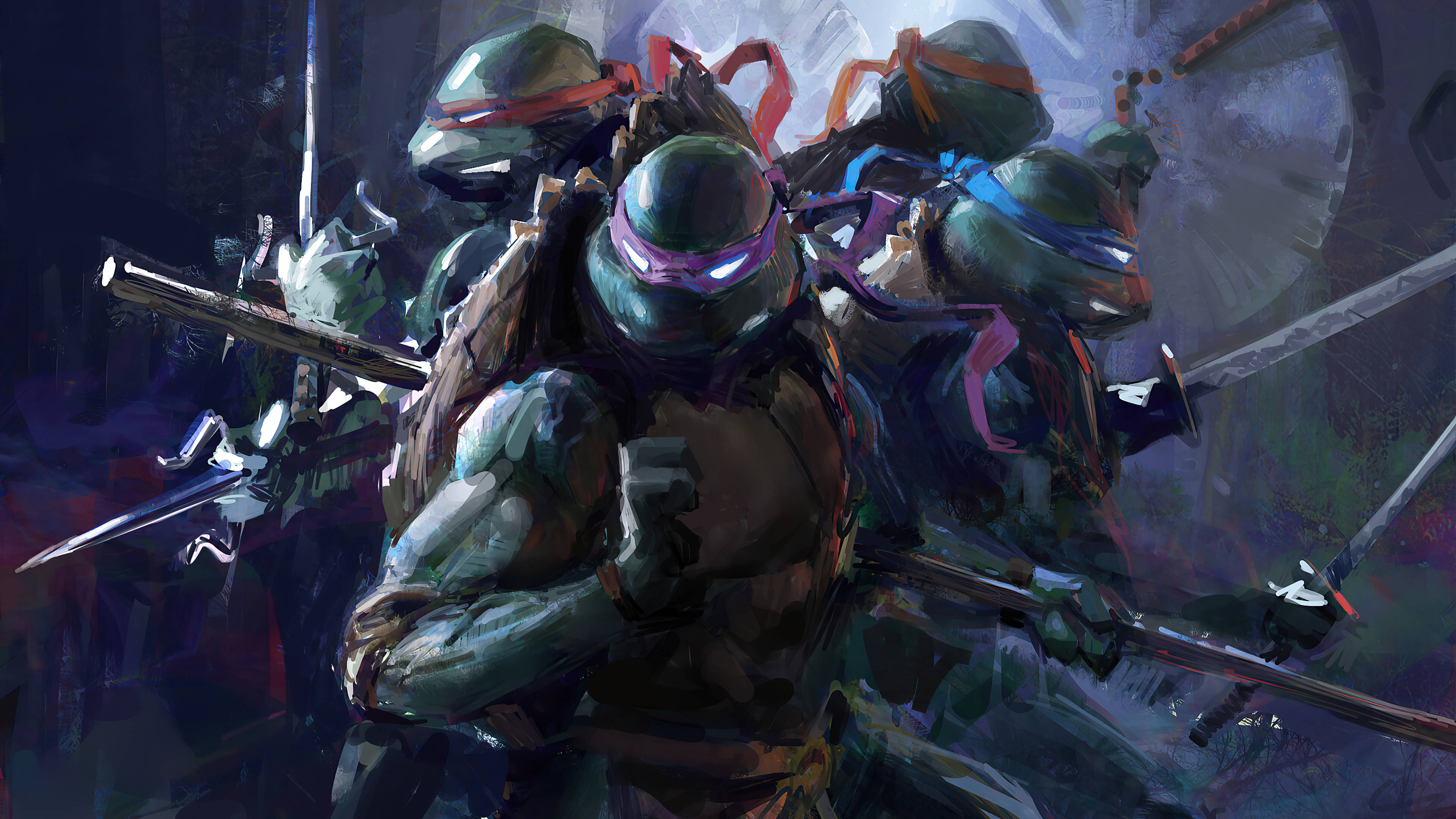 Teenage Mutant Ninja Turtles, green shells, colored masks, 4K Desktop Wallpaper