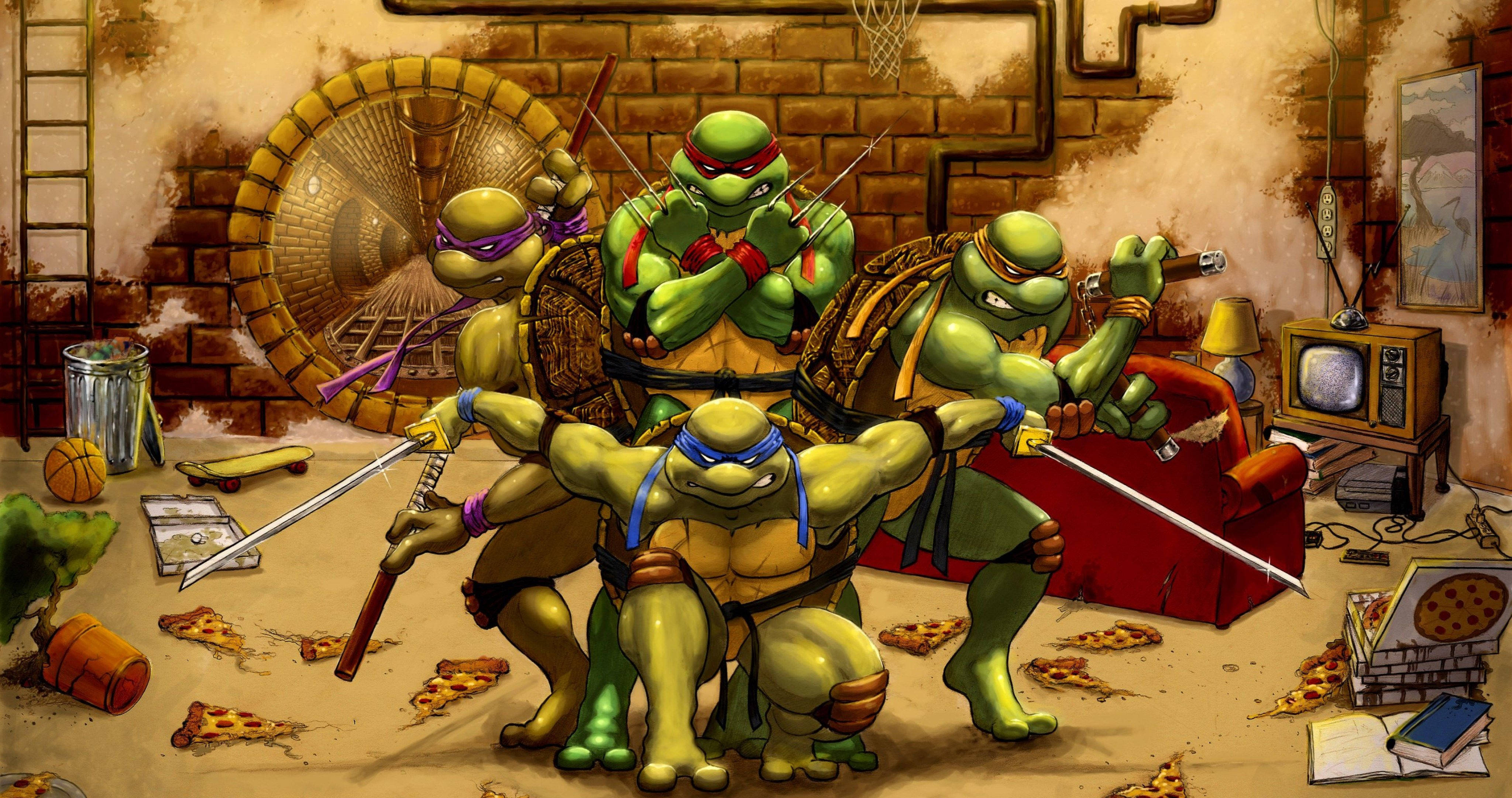 Teenage Mutant Ninja Turtles, lair, green ninja turtles, 4K Desktop Wallpaper