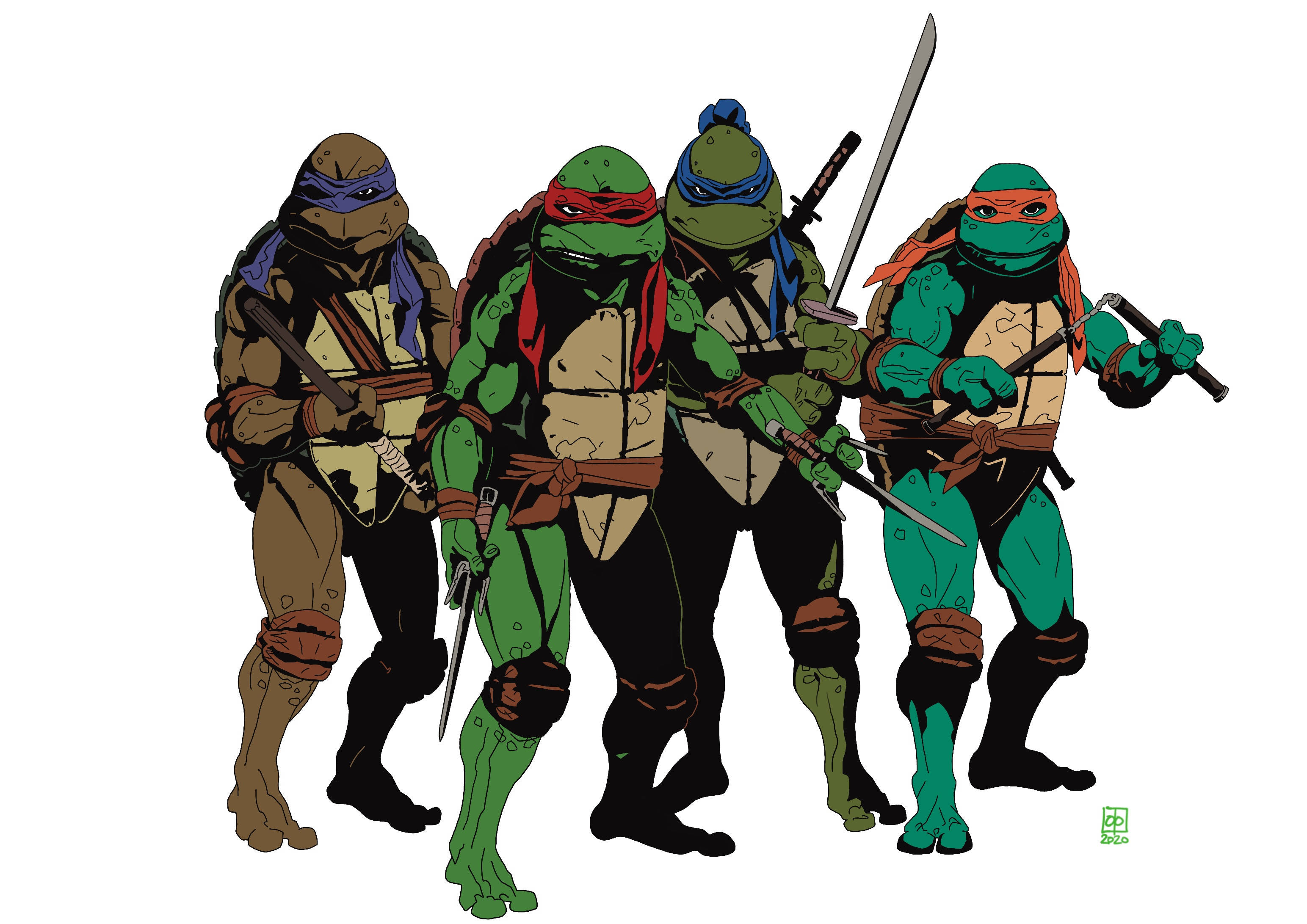 Teenage Mutant Ninja Turtles, white background, ninja turtles, 2K Desktop Wallpaper