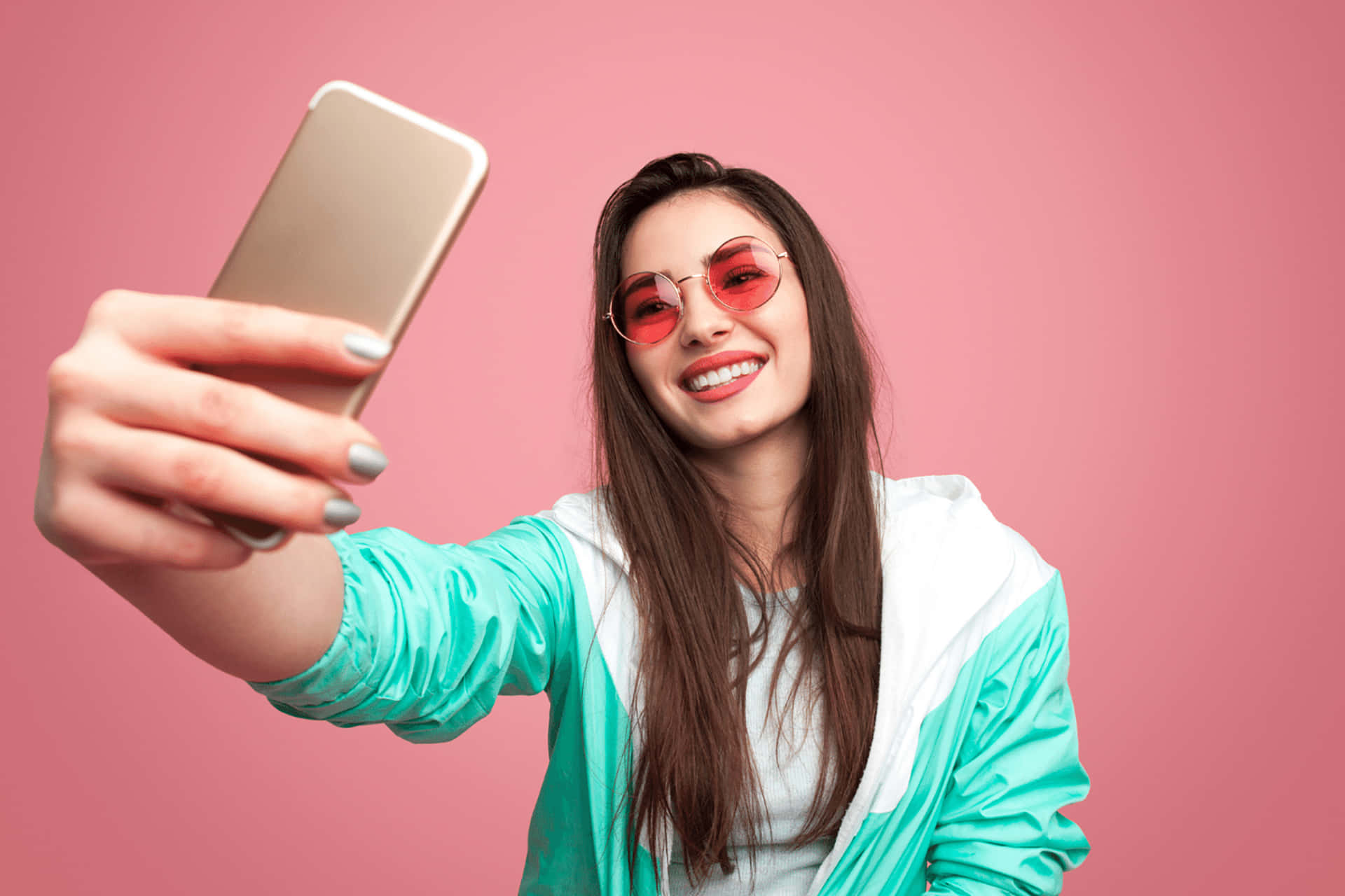 vain teenager, teal jacket, red sunglasses, Full HD Desktop Wallpaper