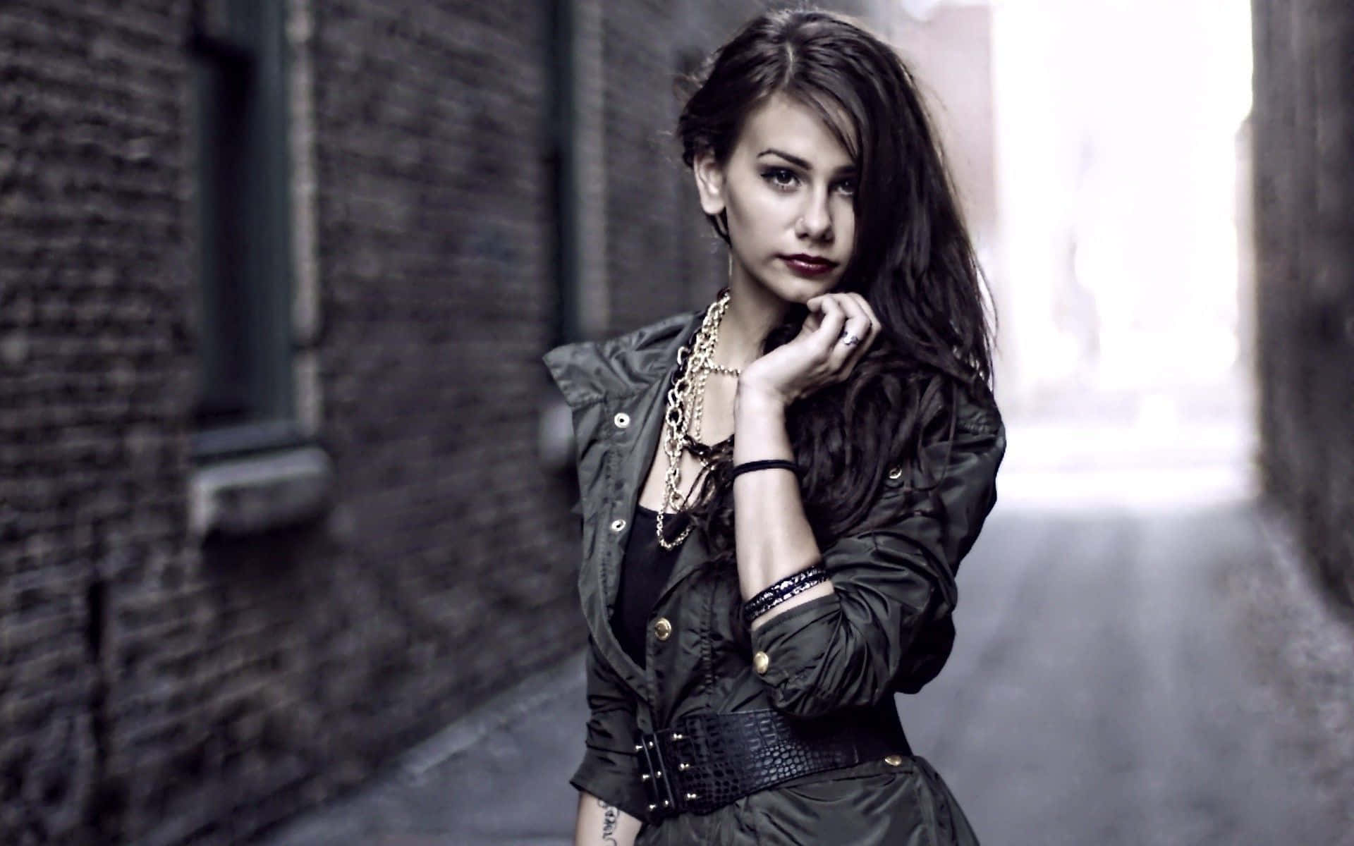 teen girl model, punk fashion, dark hair, Full HD Desktop Wallpaper