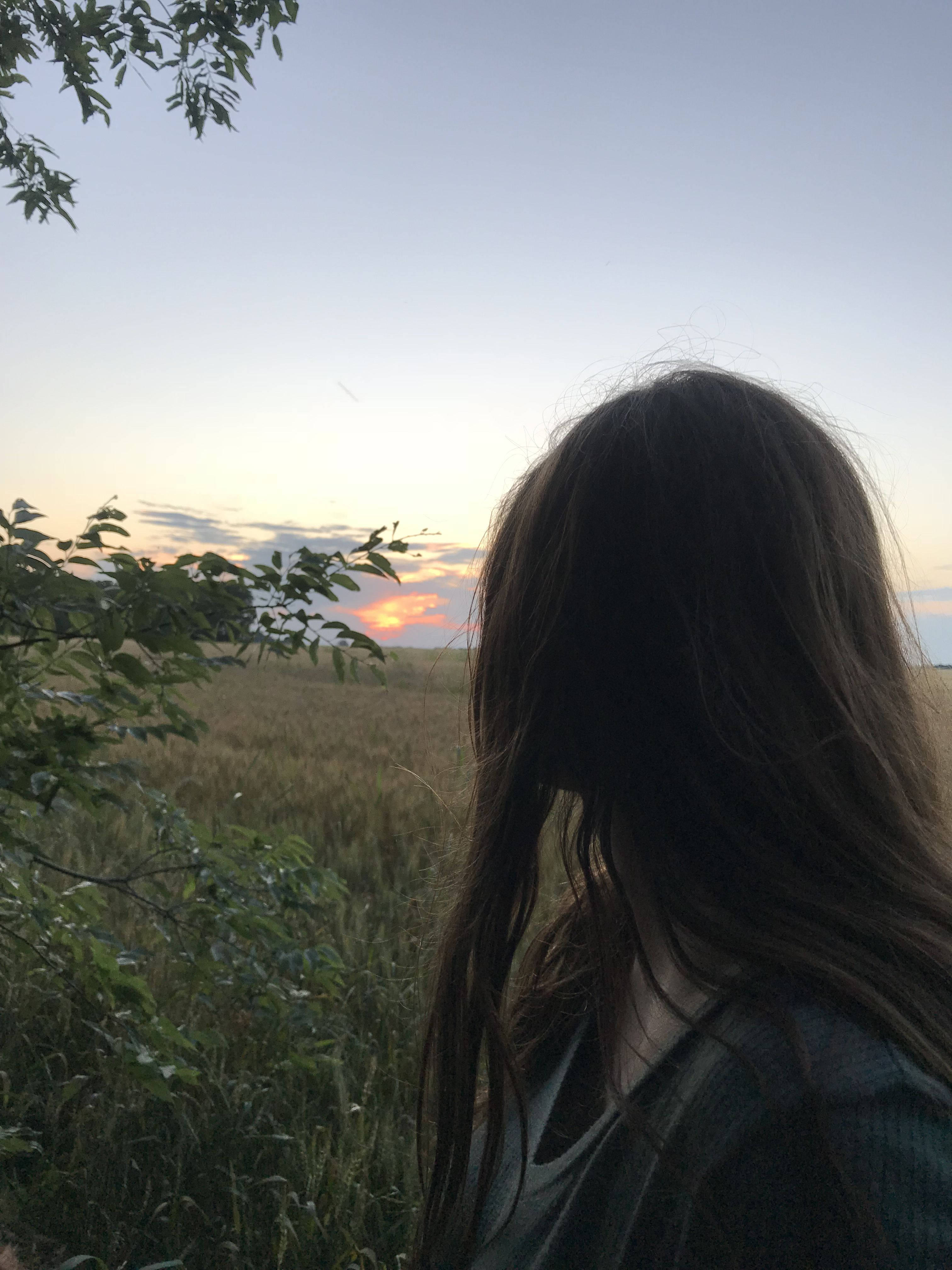 Teenage Girl Aesthetic, golden wheat field, sun sets, 4K Phone Wallpaper