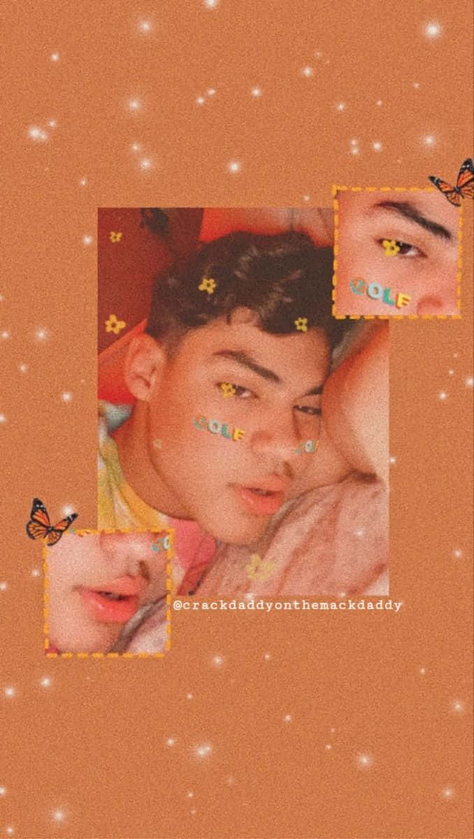 Teenage Boy Aesthetic, orange, glittery 'COLE' stickers, SD Phone Wallpaper