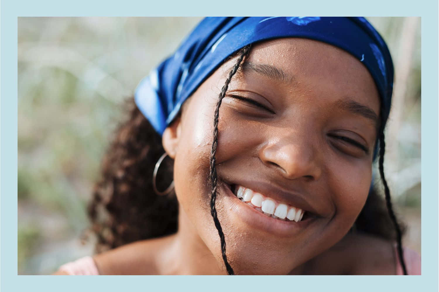 Teeth Whitening, blue bandana, soft blurred natural background, HD Desktop Wallpaper