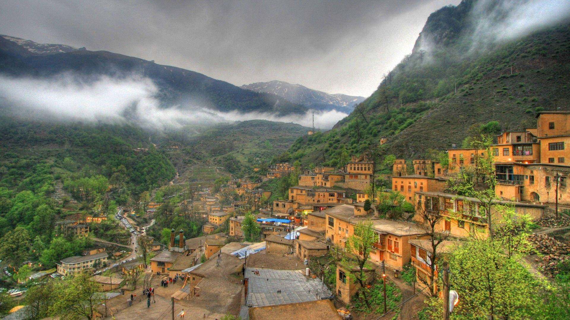 Tehran, foggy mountains, misty mountain village, Full HD Desktop Wallpaper