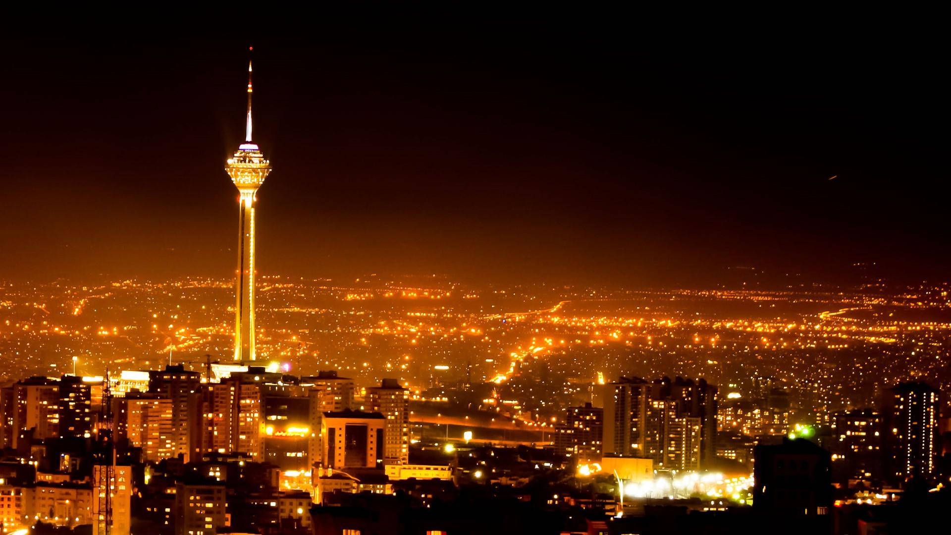 Tehran, orange glow, night, Full HD Desktop Wallpaper