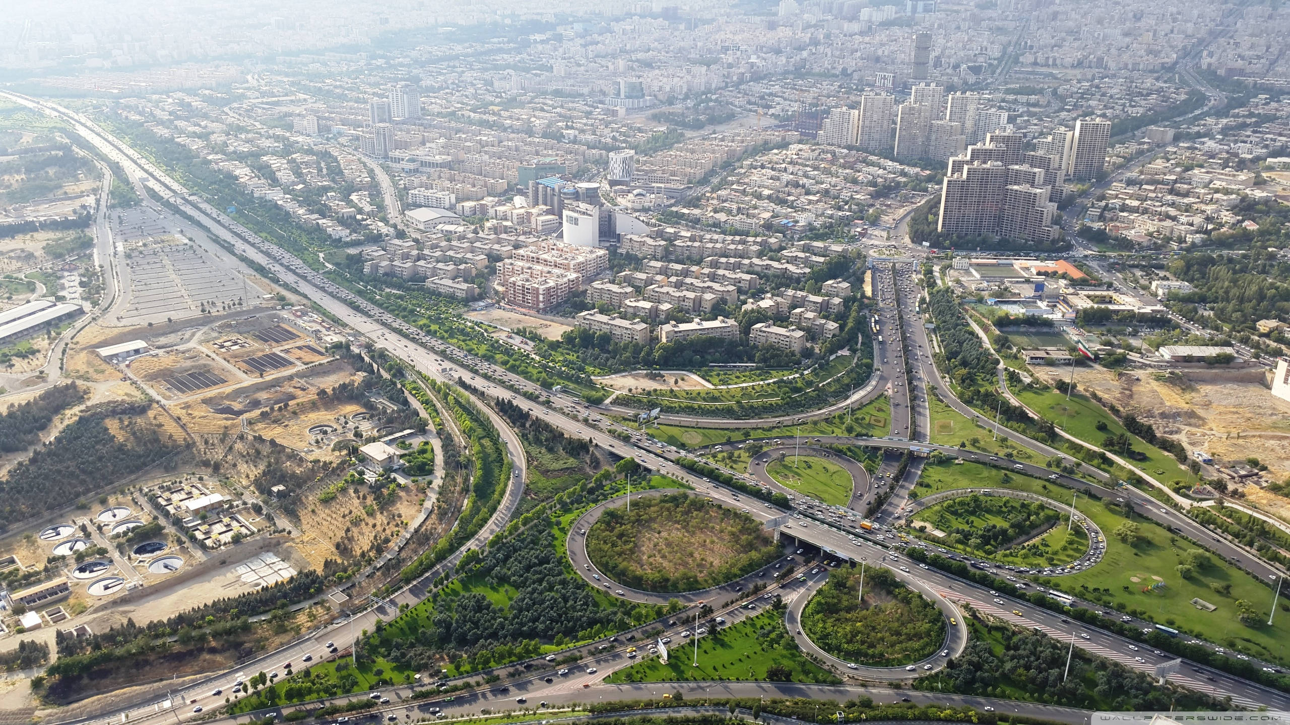 Tehran, road loops, aerial view, 2K Desktop Wallpaper