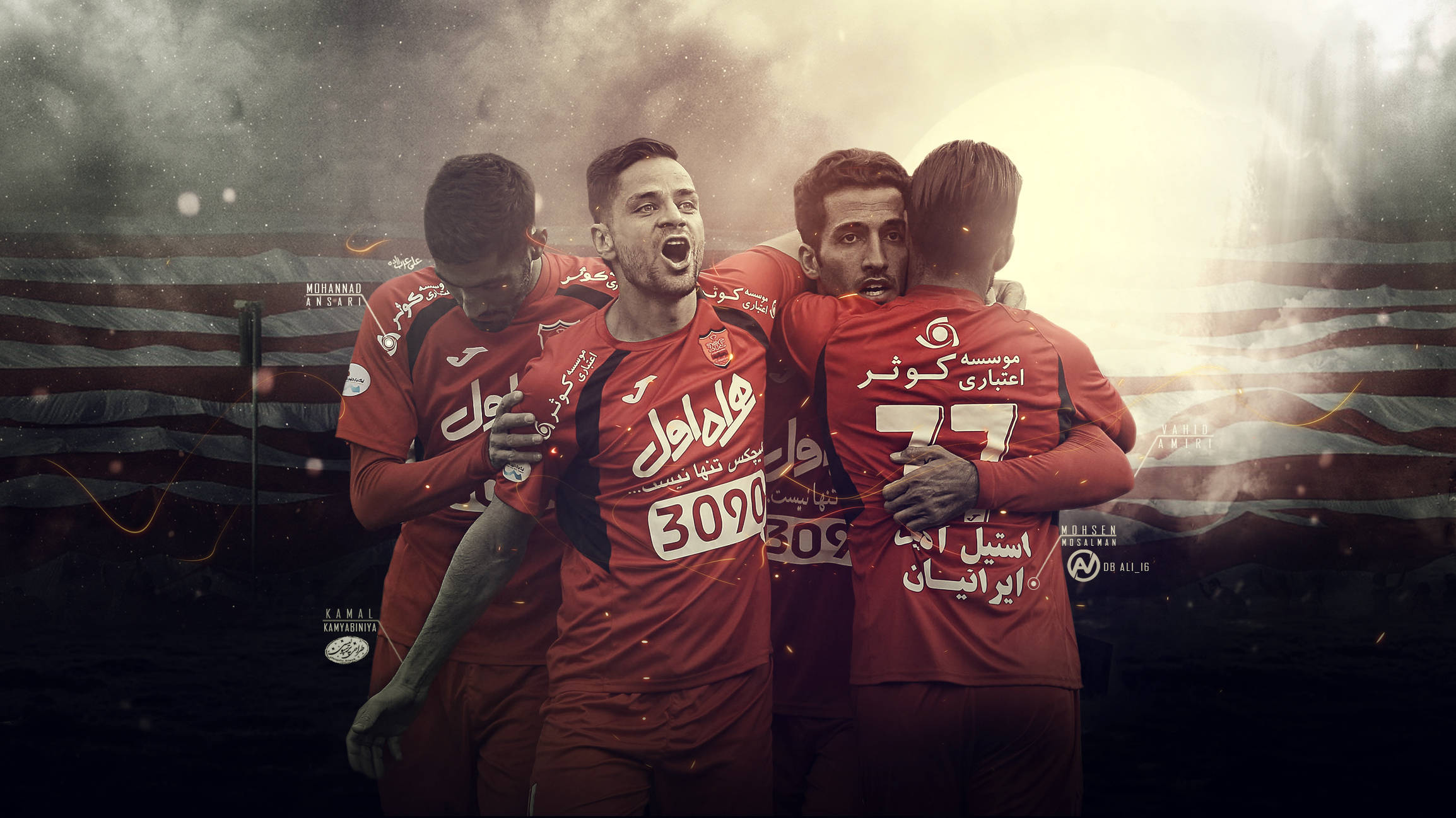 Tehran, red jerseys, smoky dramatic backdrop, Full HD Desktop Wallpaper