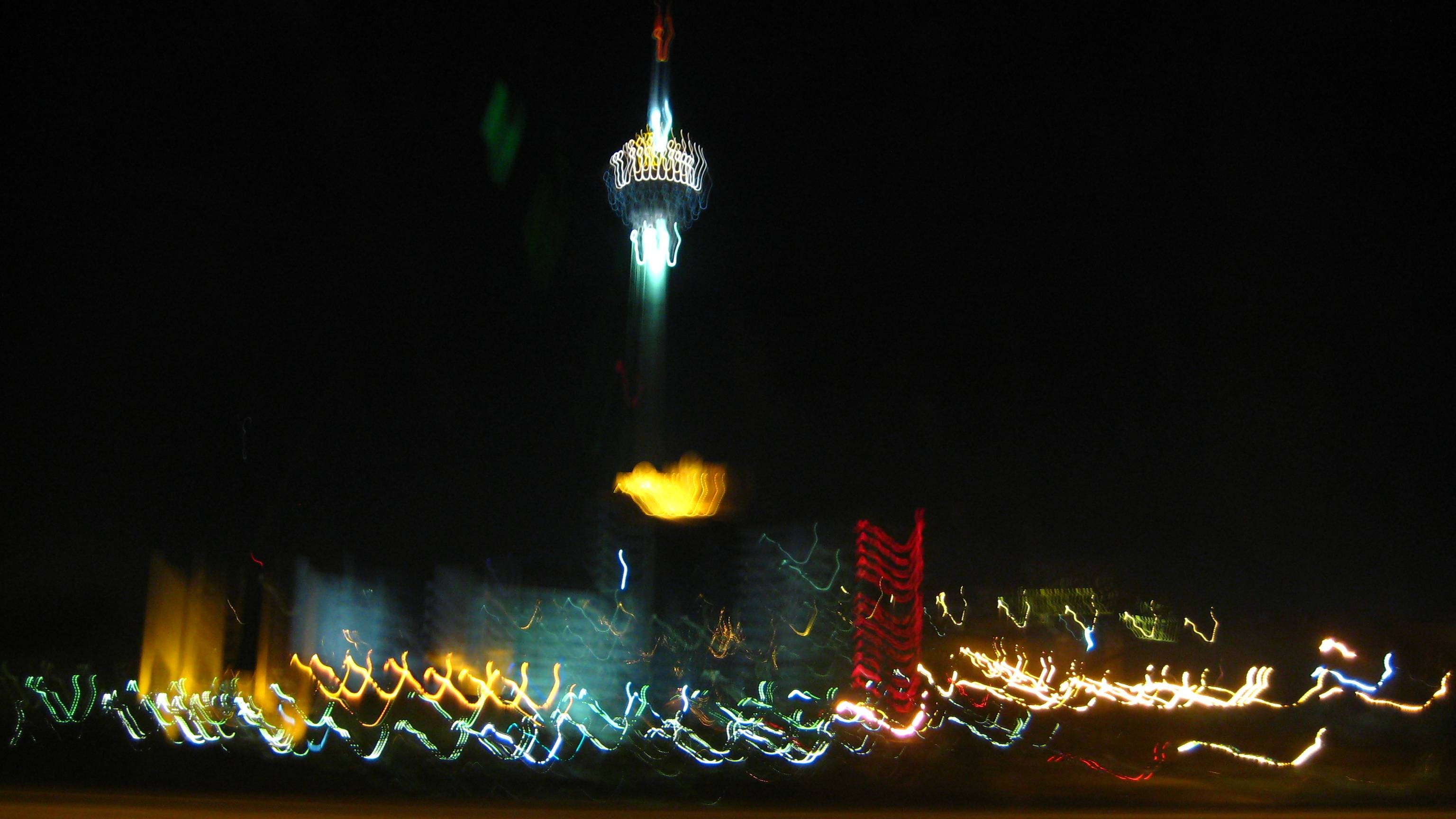 Tehran, blurred lights, long-exposure night shot, 2K Desktop Wallpaper