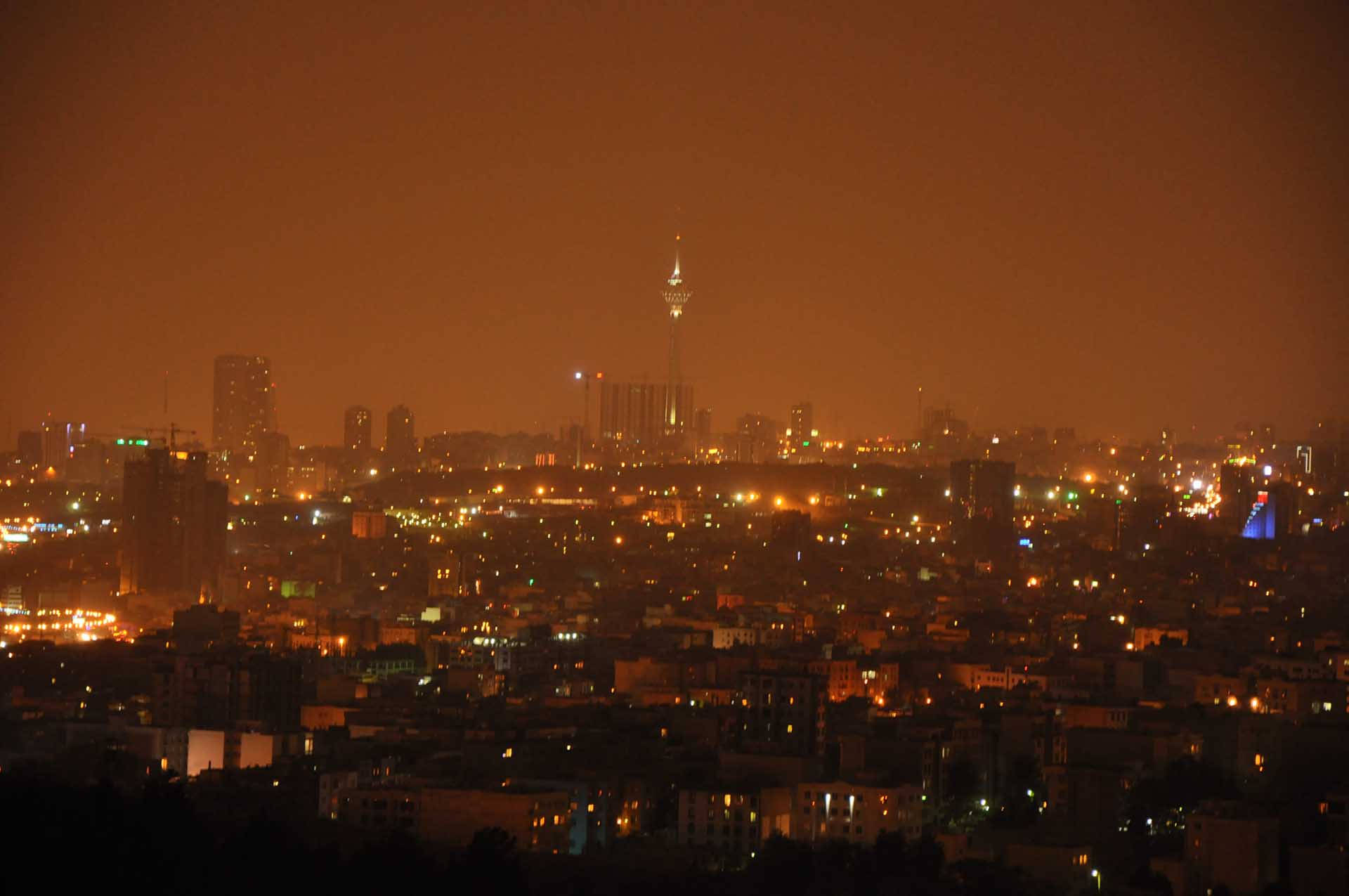 Tehran, orange overlay, hazy night cityscape, Full HD Desktop Wallpaper