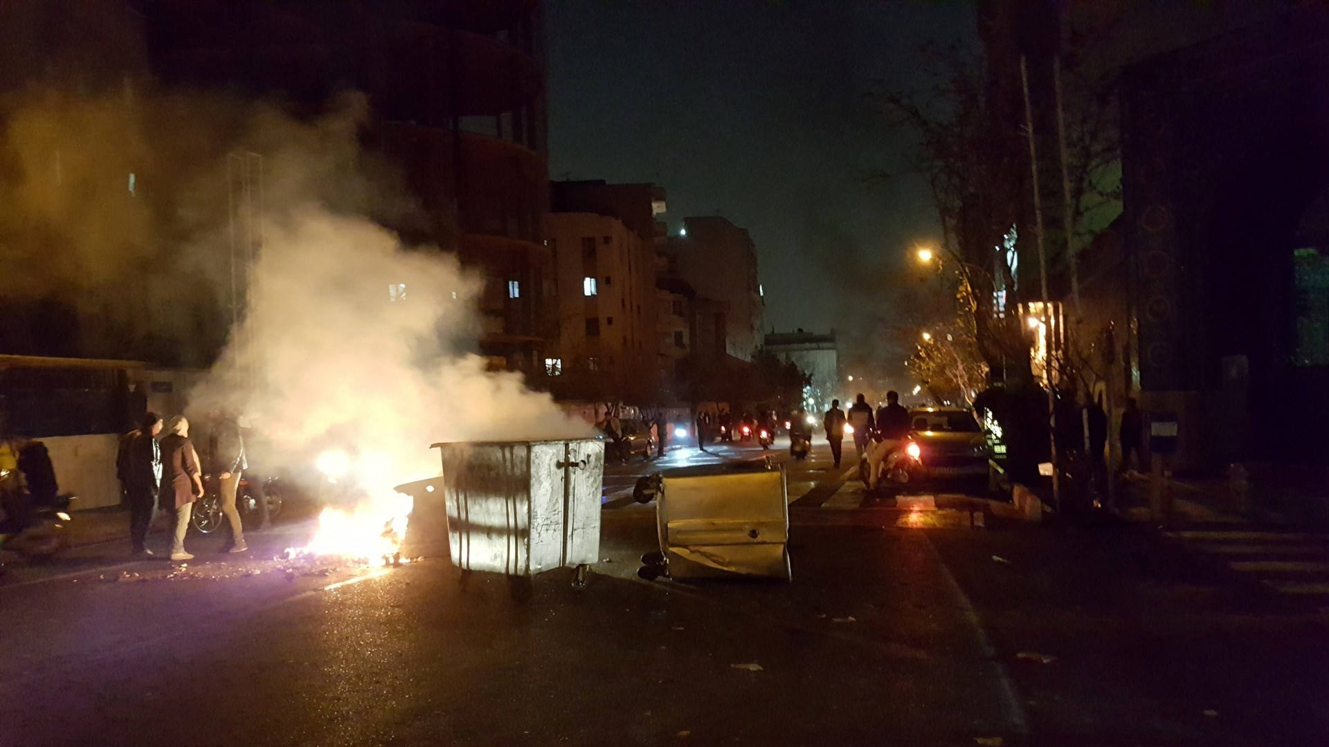 Tehran, Fire Protest, Night street scene, Full HD Desktop Wallpaper
