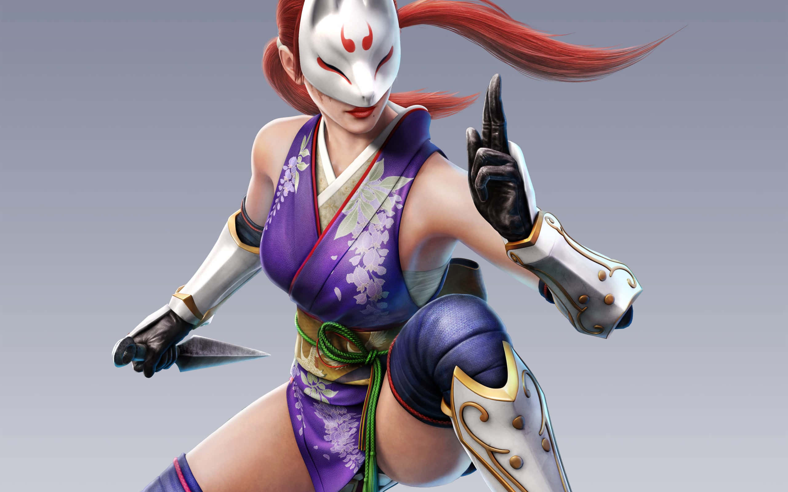 Tekken Characters, purple floral armor, masked ninja warrior, 2K Desktop Wallpaper