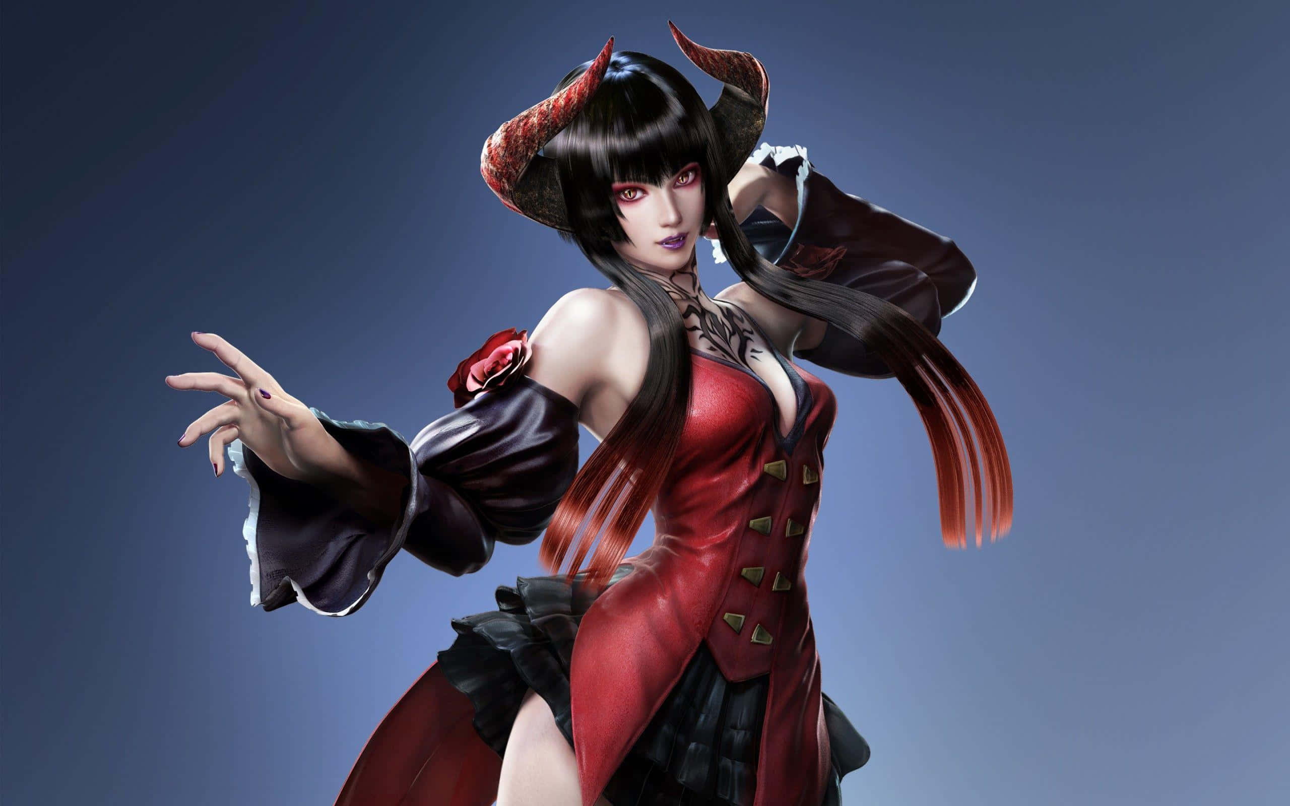 Tekken Characters, demonic anime woman, red horns, 2K Desktop Wallpaper