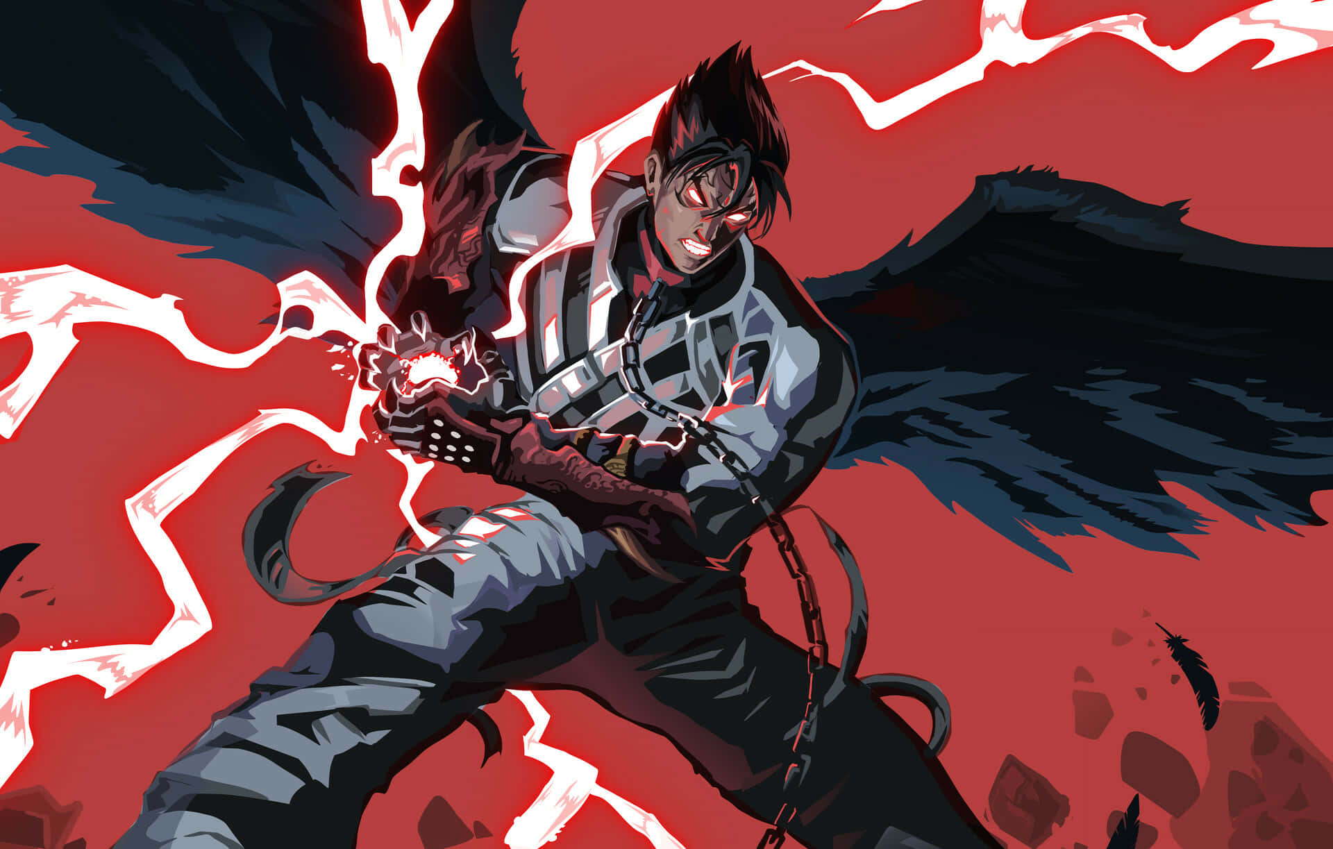 Tekken Characters, dark-winged anime warrior, crackling white energy, Full HD Desktop Wallpaper