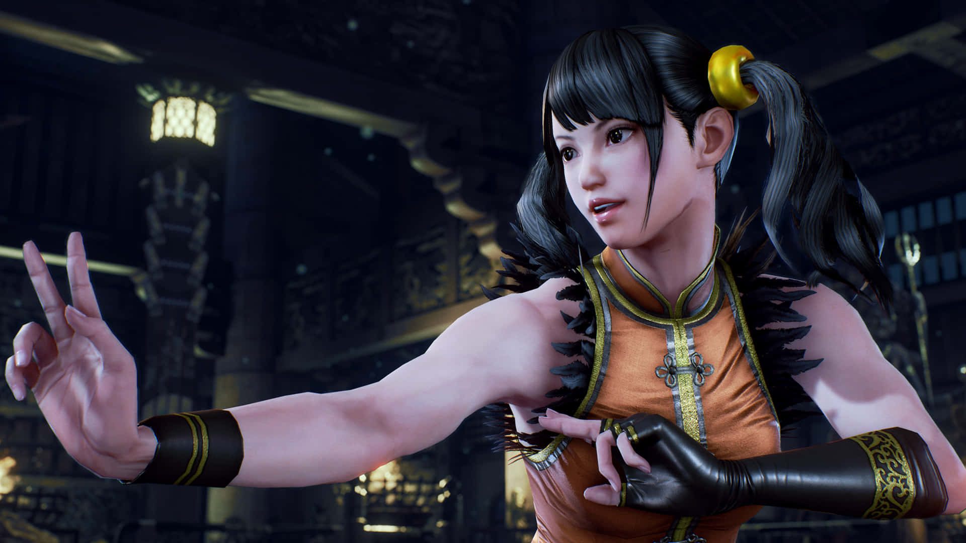 Tekken Characters, female fighter, orange and black martial arts gear, Full HD Desktop Wallpaper