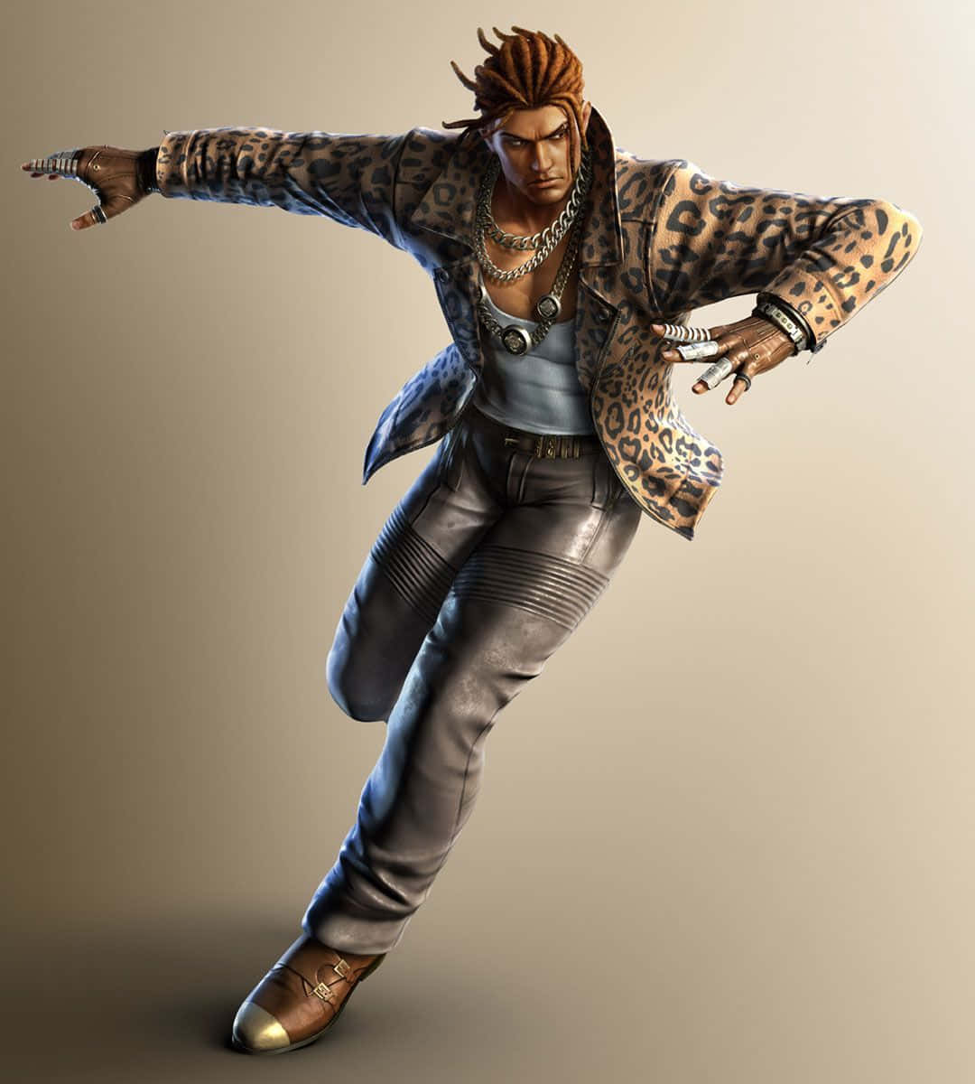 Tekken Characters, leopard-print jacket, leather pants, SD Phone Wallpaper