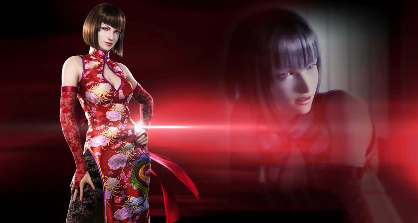 Tekken Characters, red floral cheongsam, dark red glowing background, HD Desktop Wallpaper