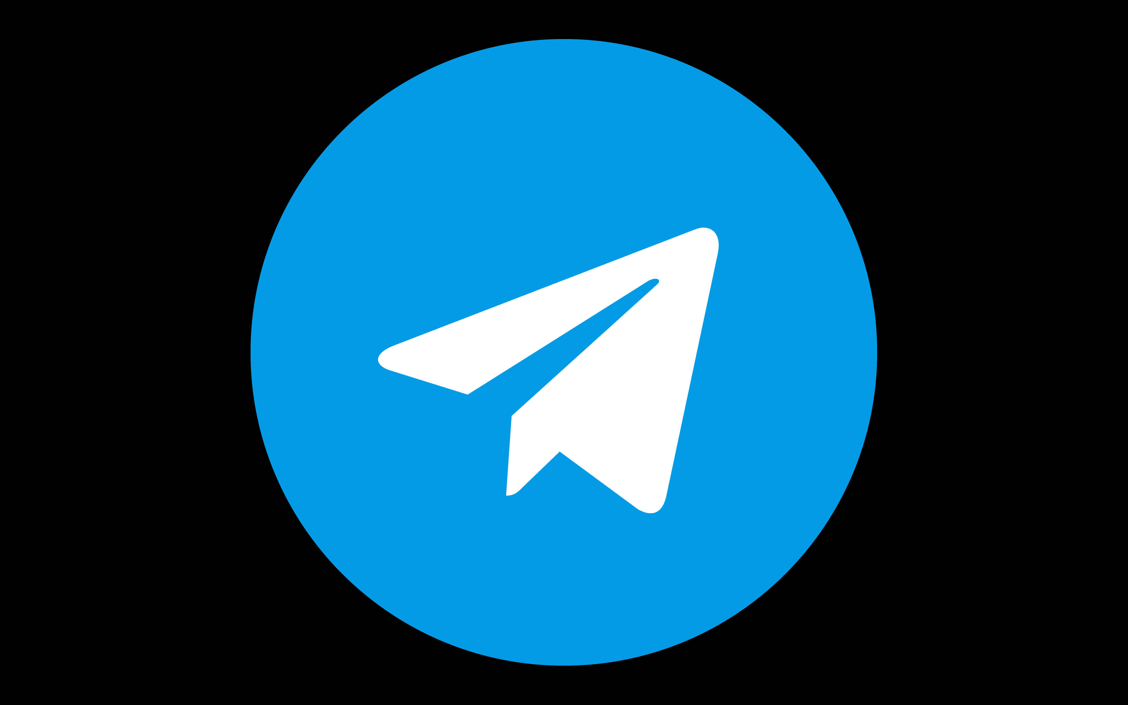 Telegram, blue circle, white paper airplane icon, 4K Desktop Wallpaper
