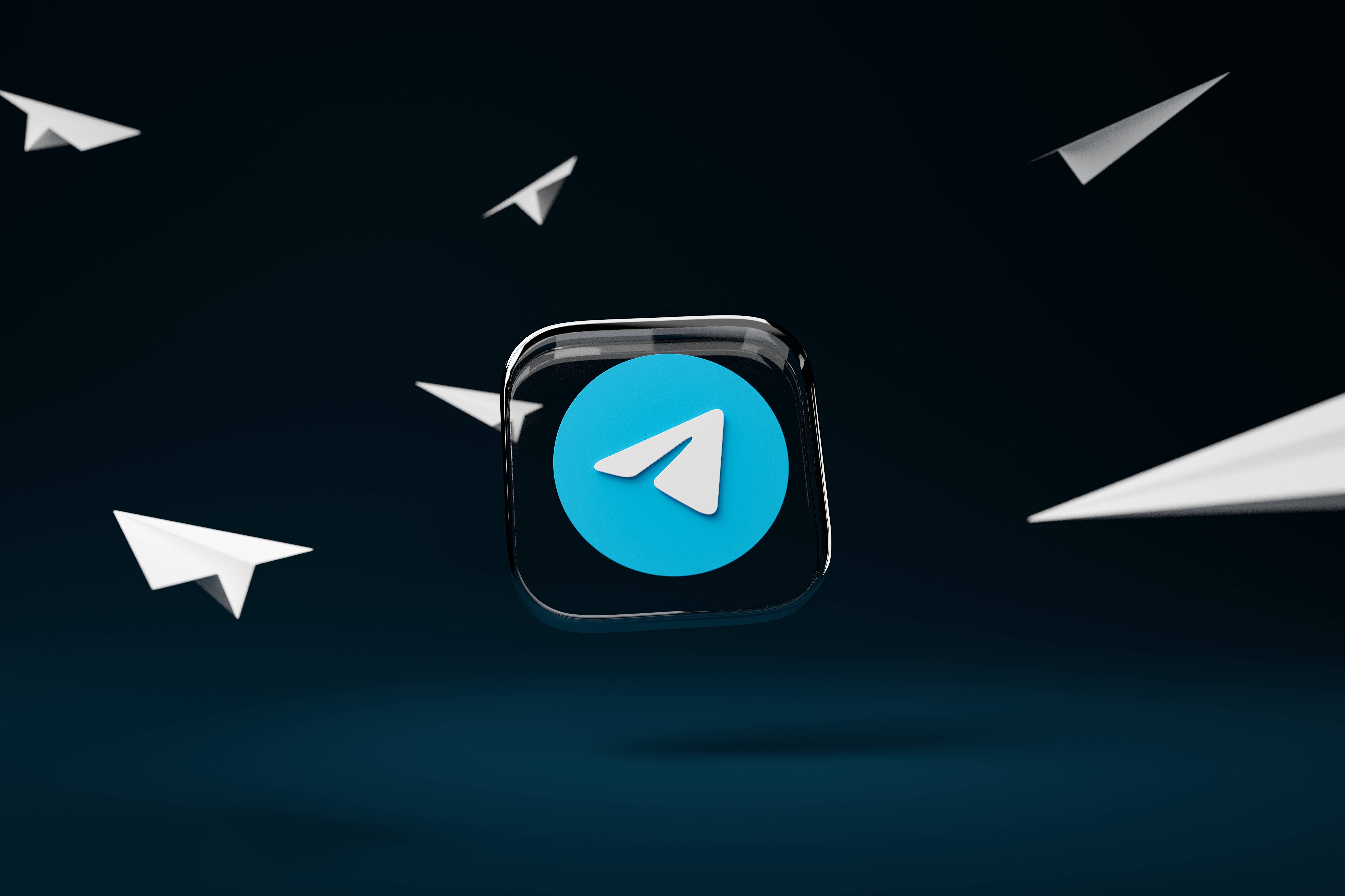 Telegram, glossy, paper airplanes, 5K Desktop Wallpaper