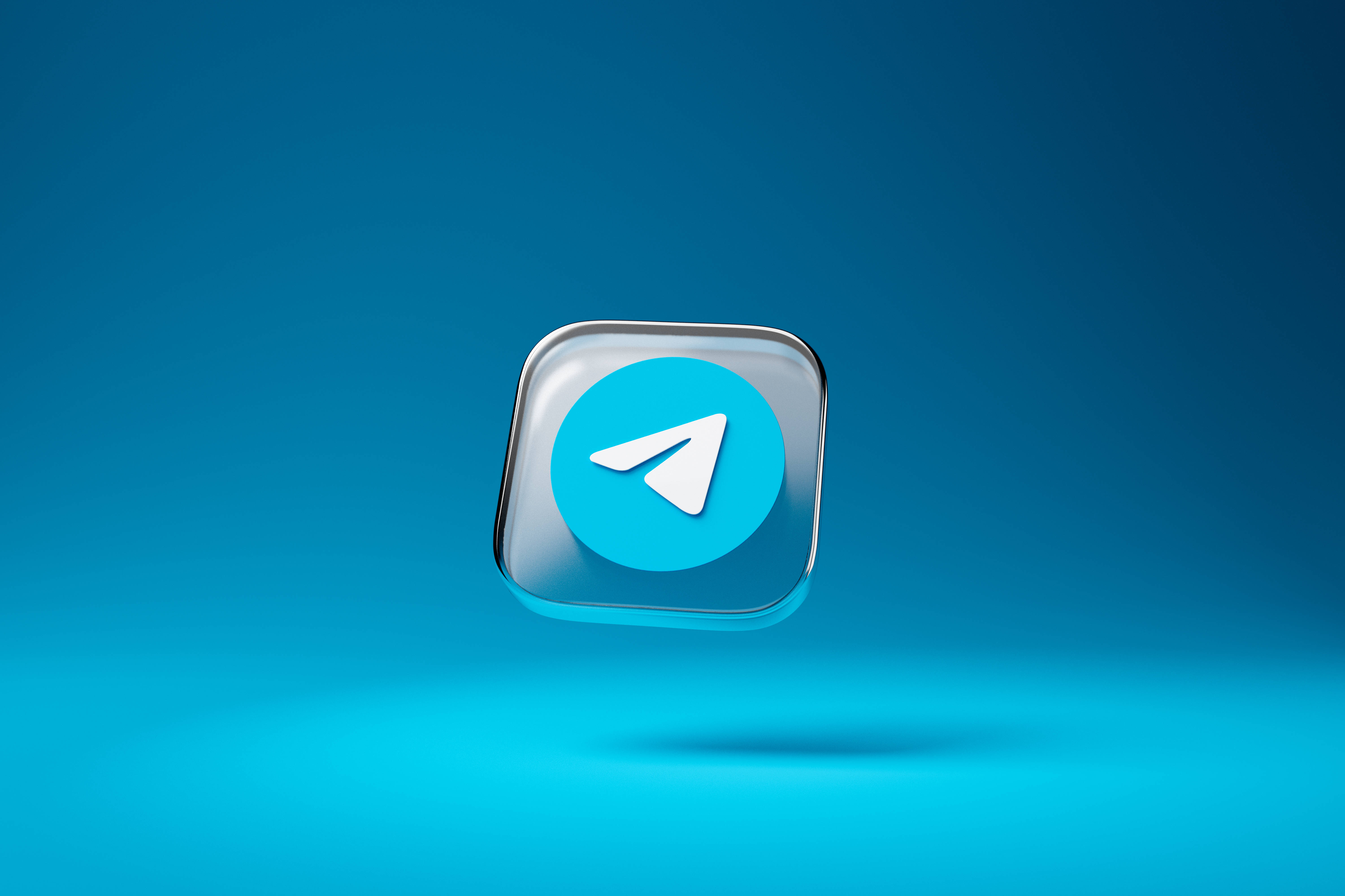 Telegram, floating app icon, glossy, 5K Desktop Wallpaper