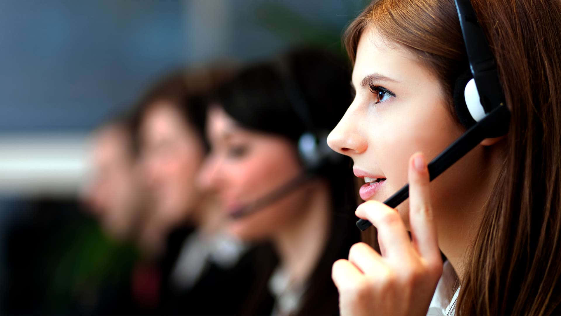 Telemarketing, female call center agent, headset, Full HD Desktop Wallpaper