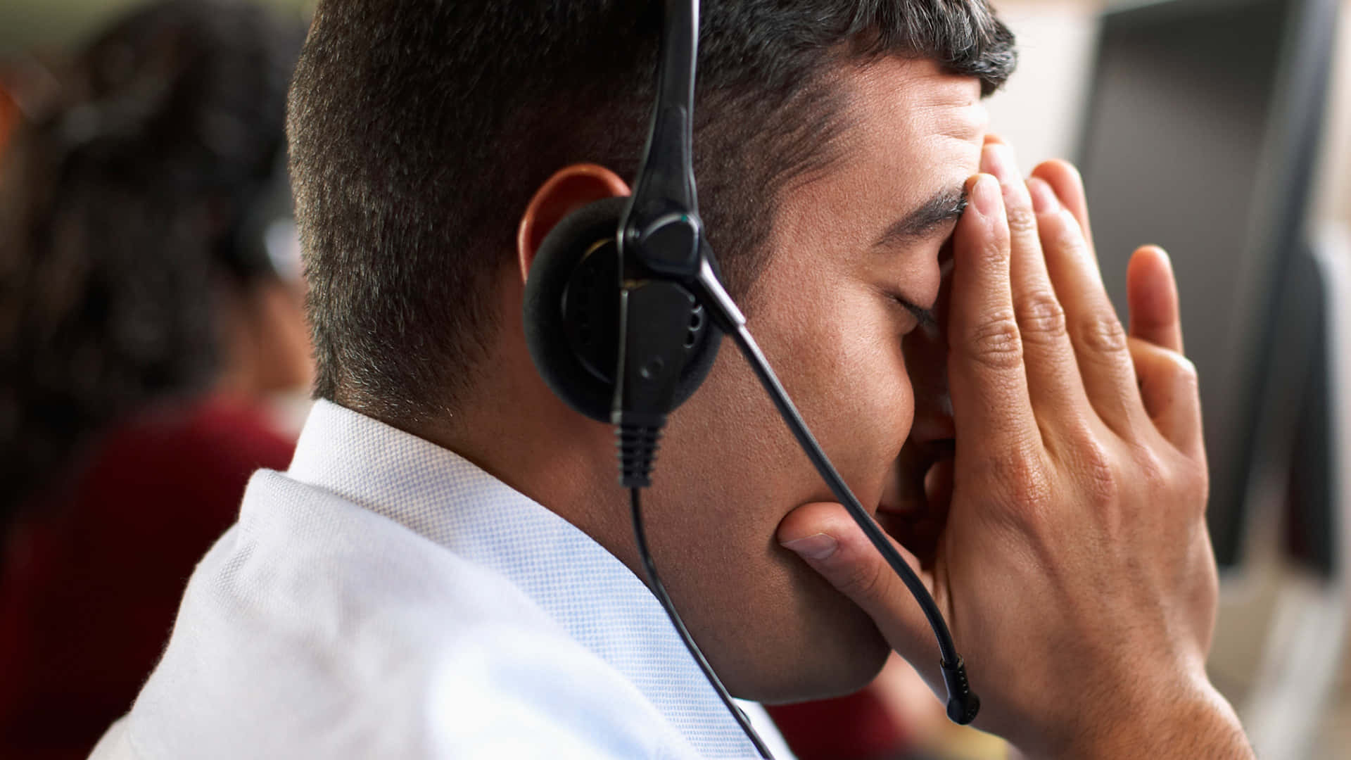 telemarketing, white shirt, headset, Full HD Desktop Wallpaper