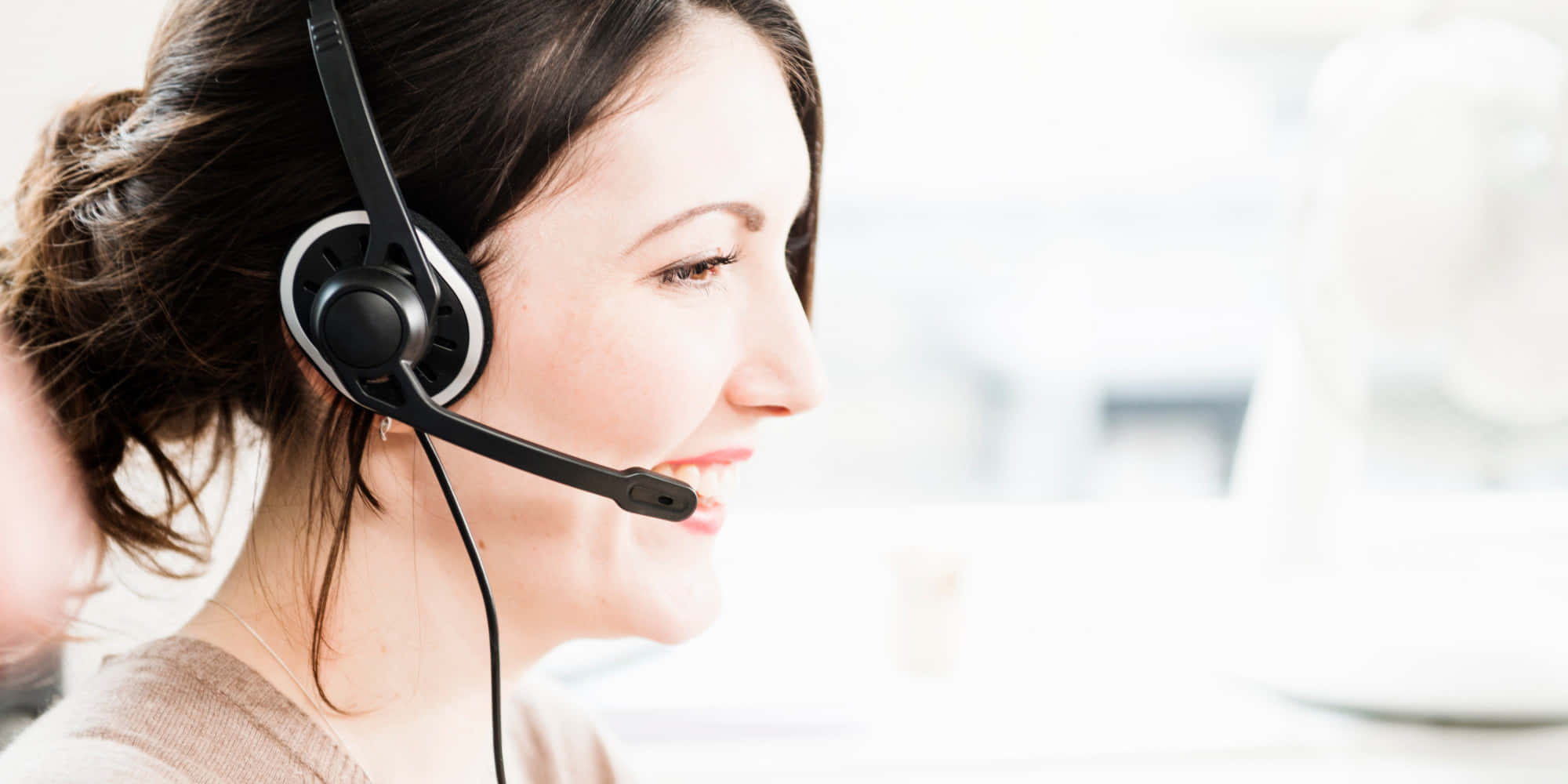 Telemarketing 2000, black headset, bright office environment, Full HD Desktop Wallpaper