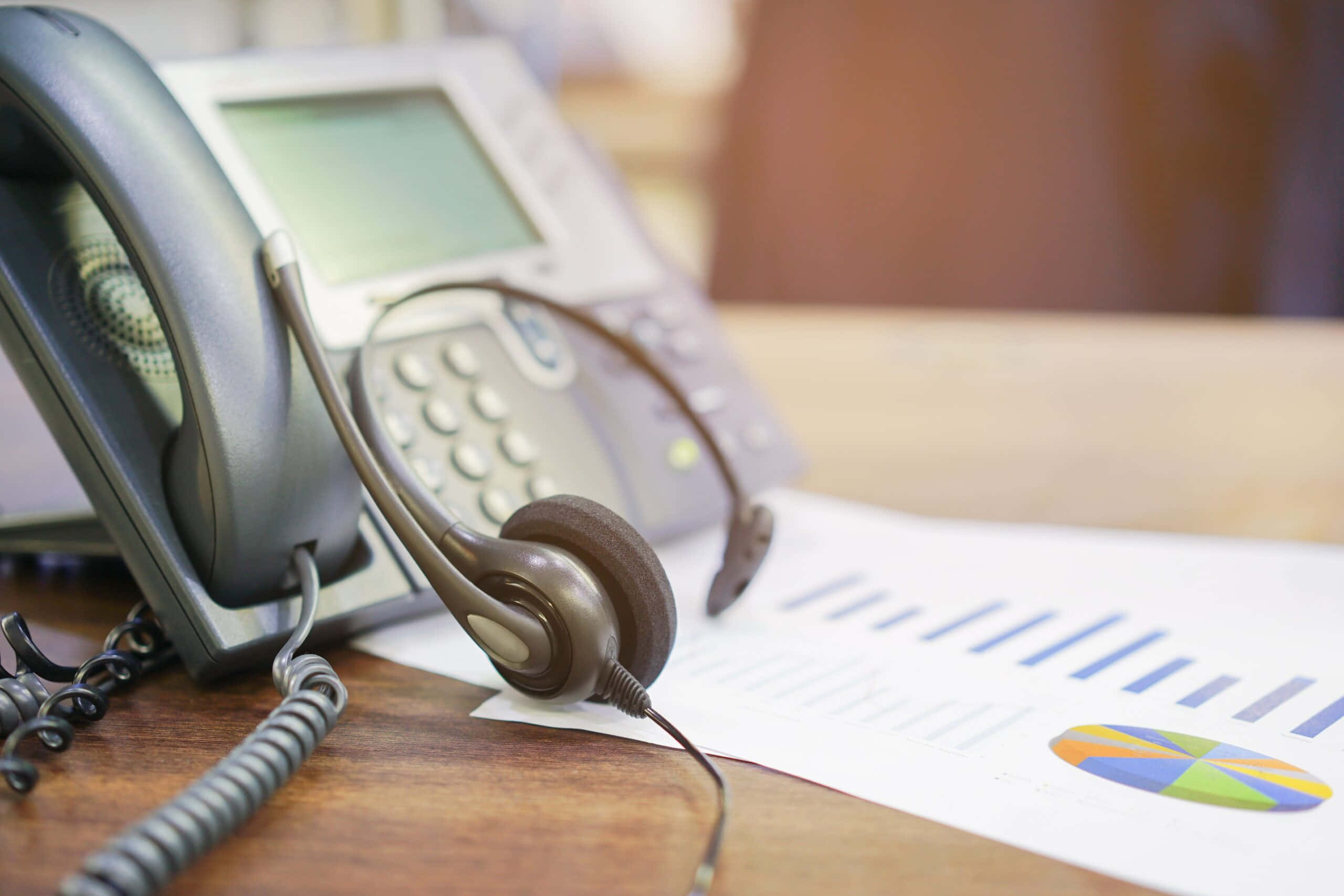 telemarketing, gray office phone, headset, 2K Desktop Wallpaper