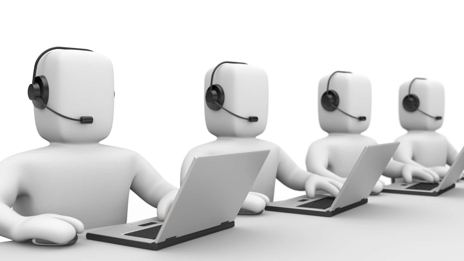 Telemarketing, white 3d figures, headsets, HD Desktop Wallpaper