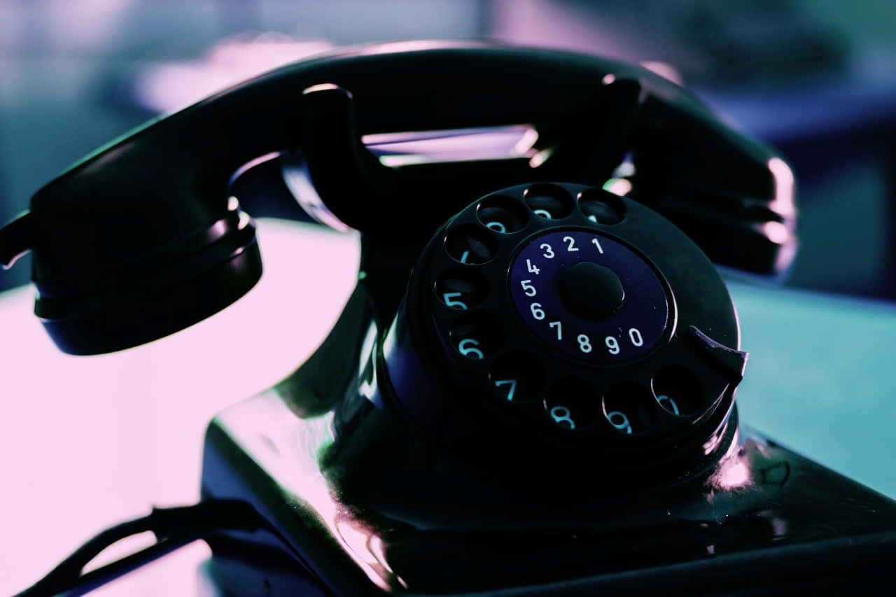vintage black rotary telephone, glowing blue numbers, desk, HD Desktop Wallpaper