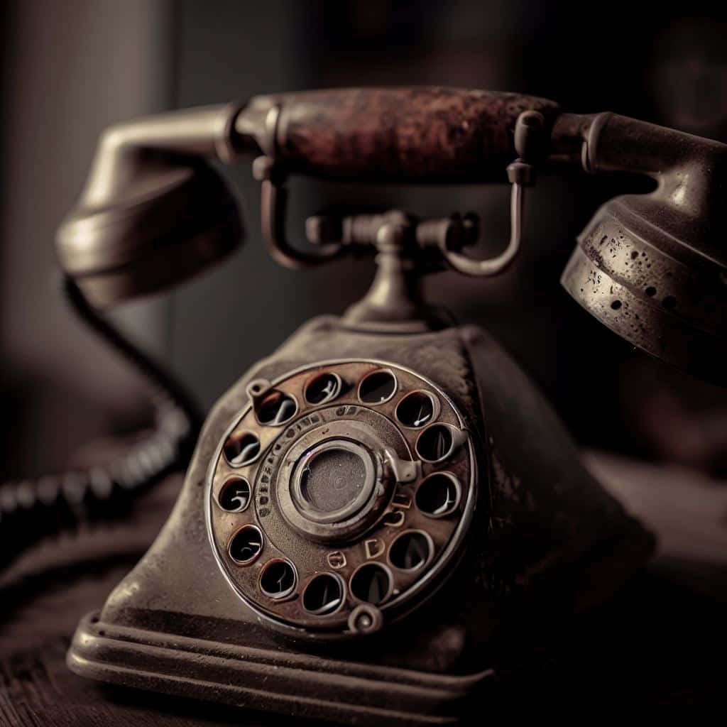 vintage rotary phone, wooden handle, metal dial, SD Desktop Wallpaper