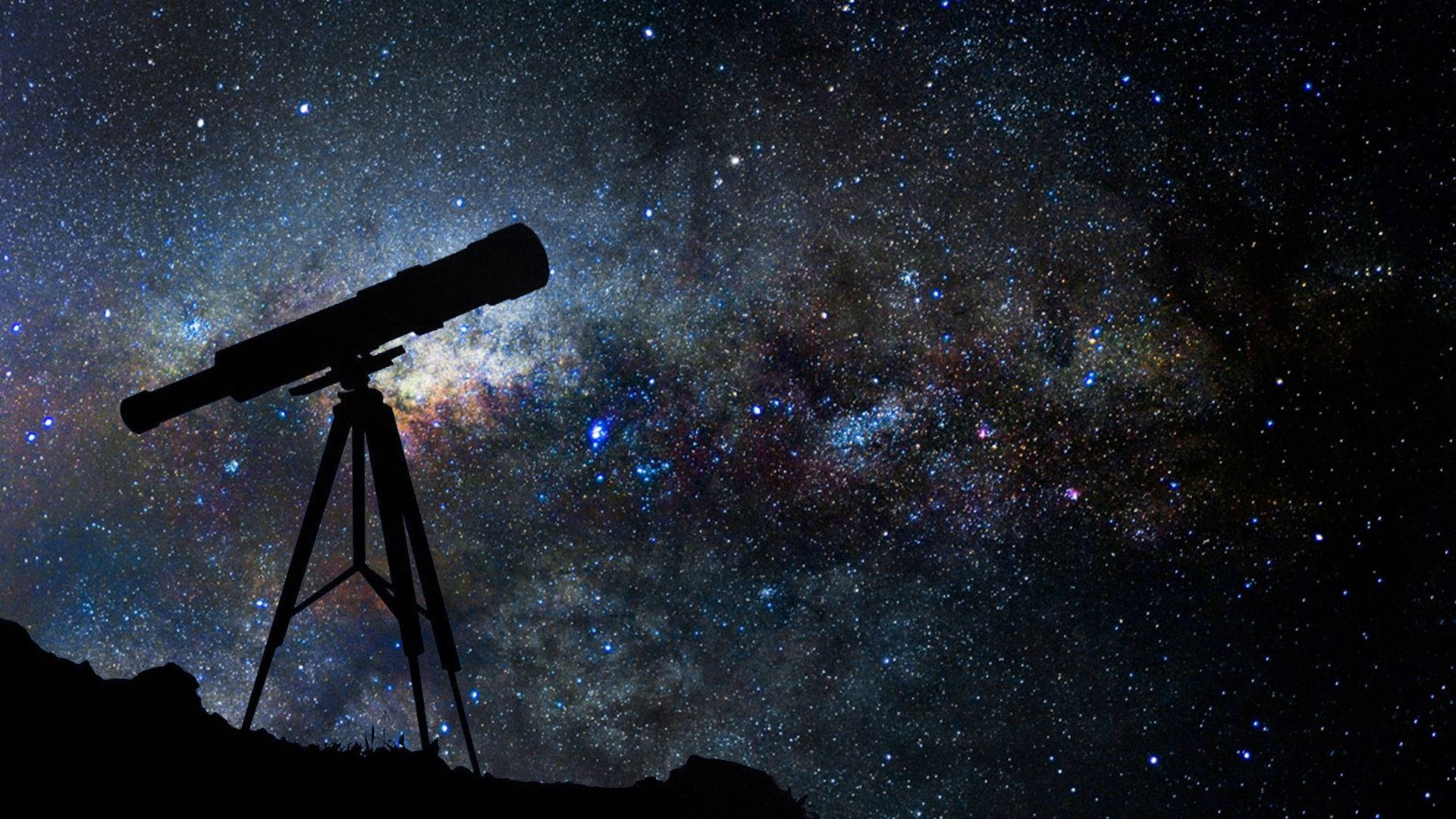 telescope, tripod, starry night sky, Full HD Desktop Wallpaper