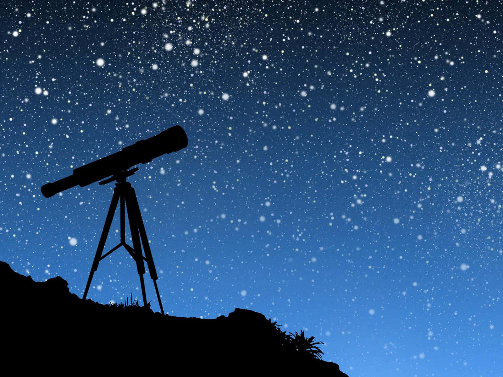 telescope, hilltop, starry night sky, HD Desktop Wallpaper
