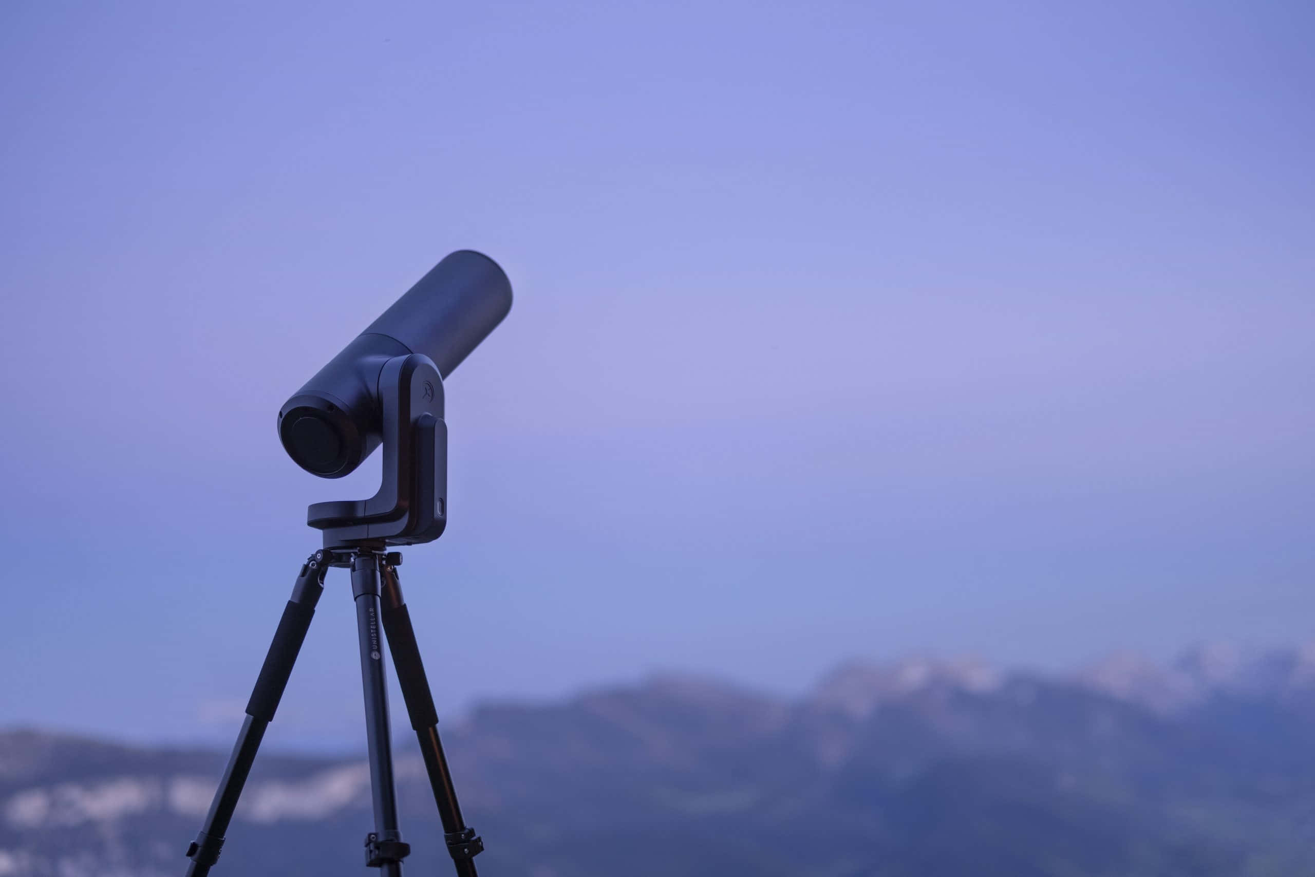 twilight telescope, snow-capped mountains, lavender twilight sky, 2K Desktop Wallpaper
