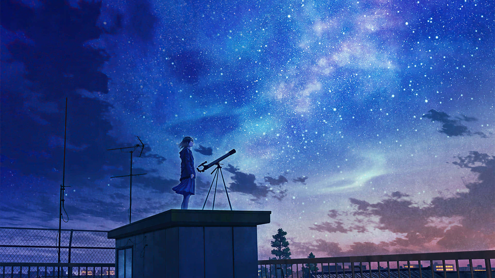 stargazing enthusiast, telescope, blue dress, Full HD Desktop Wallpaper