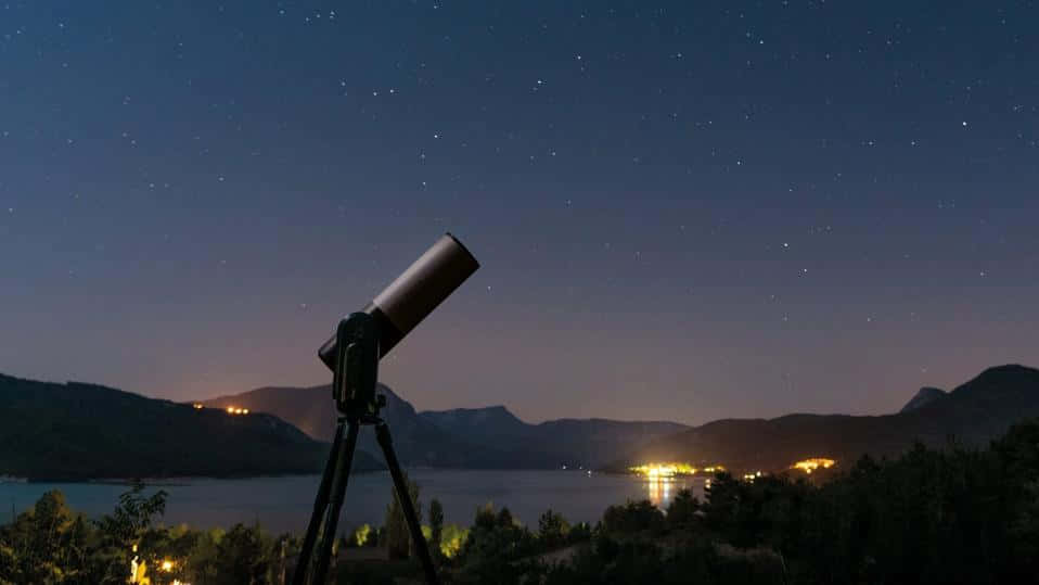telescope, tripod, starry night sky, SD Desktop Wallpaper