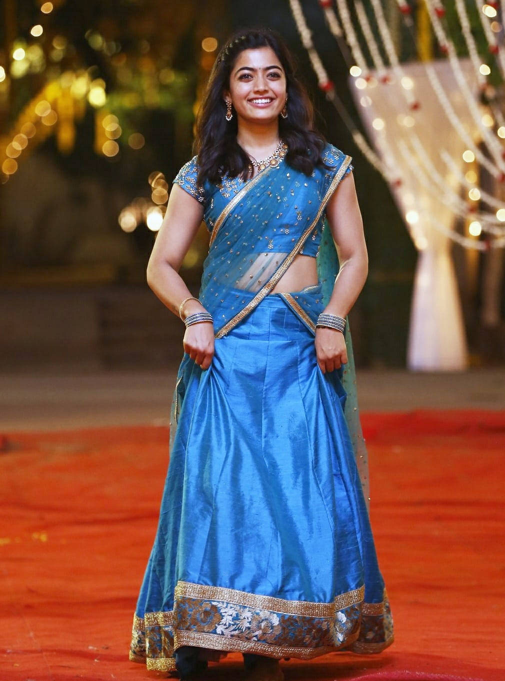 Telugu Heroines, blue sari, shimmering blue lehenga, HD Phone Wallpaper