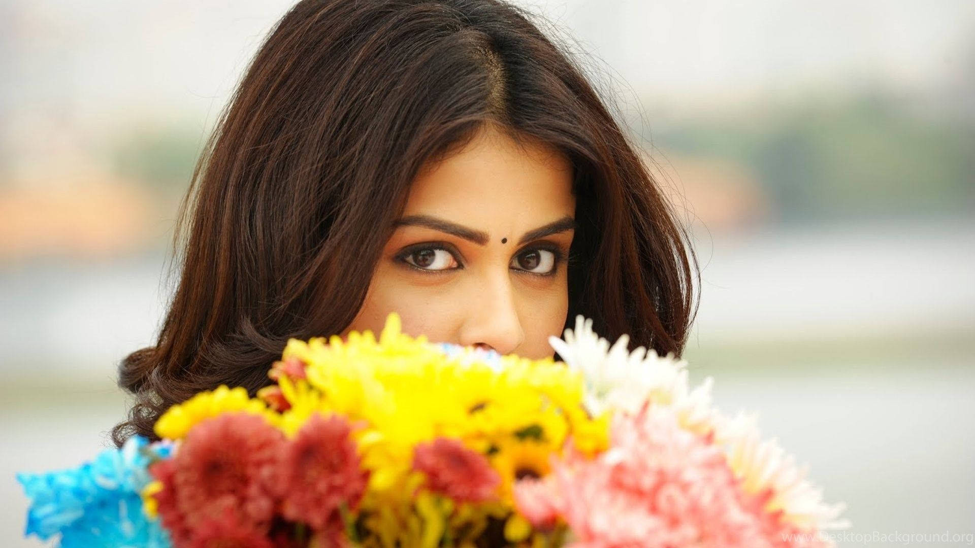 Telugu Heroines, dark hair, vibrant bouquet, Full HD Desktop Wallpaper