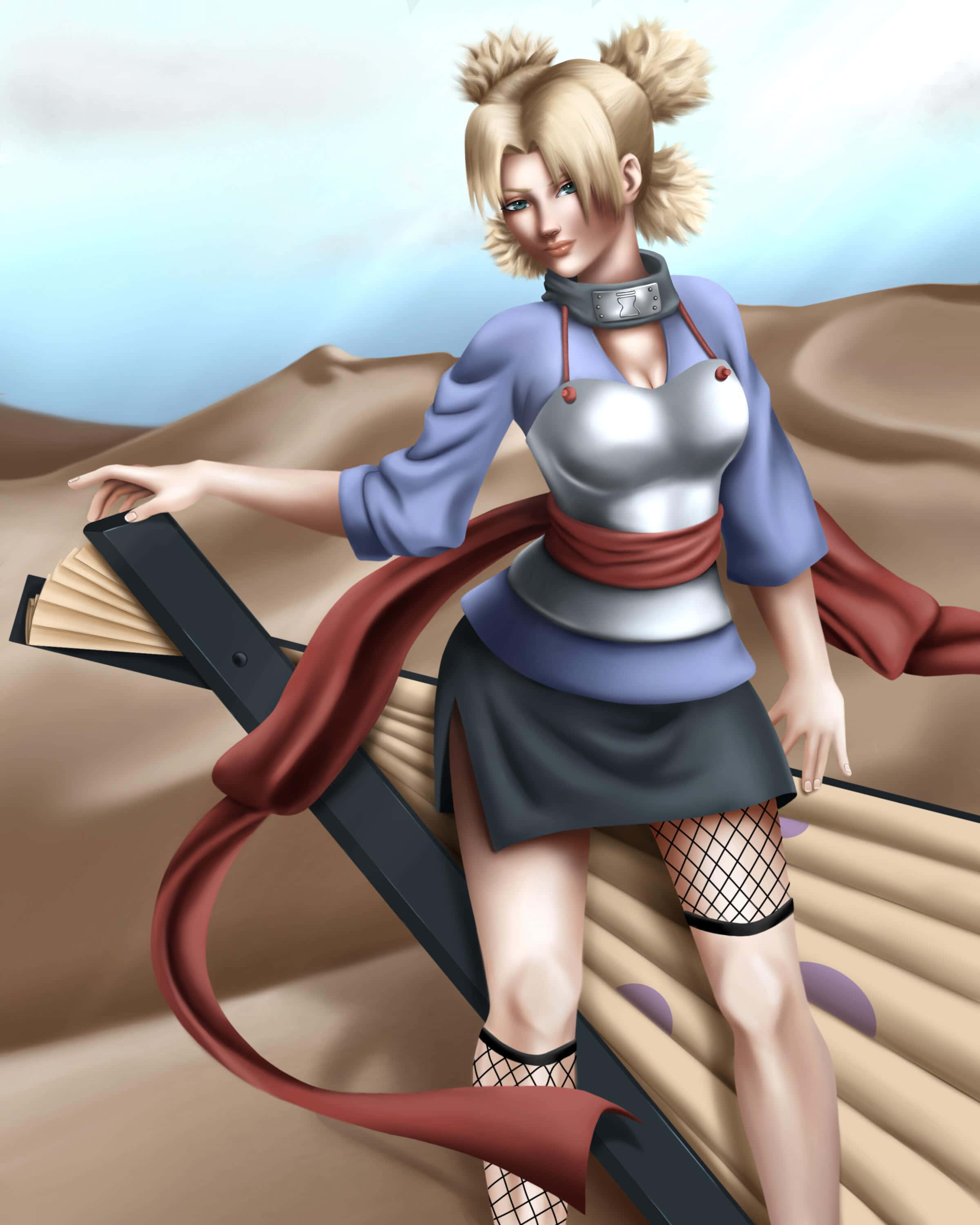 Temari, blonde anime girl, twin buns, 2K Phone Wallpaper