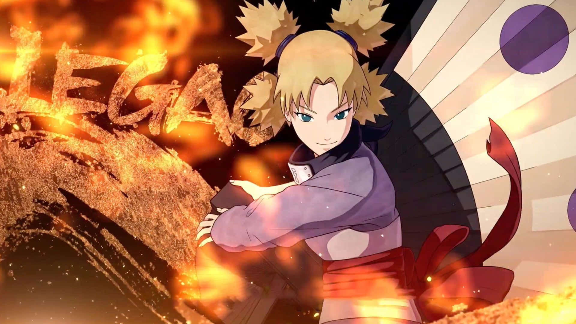 Temari, blonde pigtails, fiery orange flames, Full HD Desktop Wallpaper