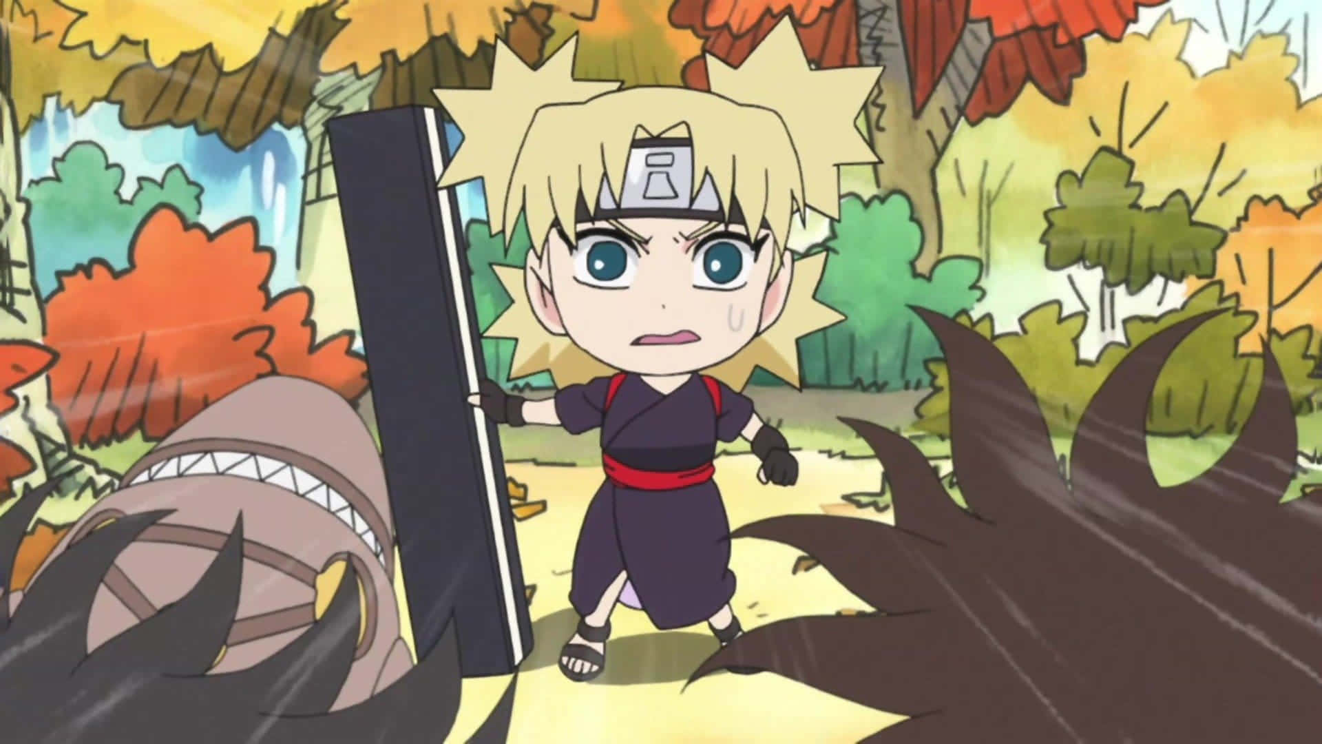 Temari, chibi Naruto, autumn forest, Full HD Desktop Wallpaper